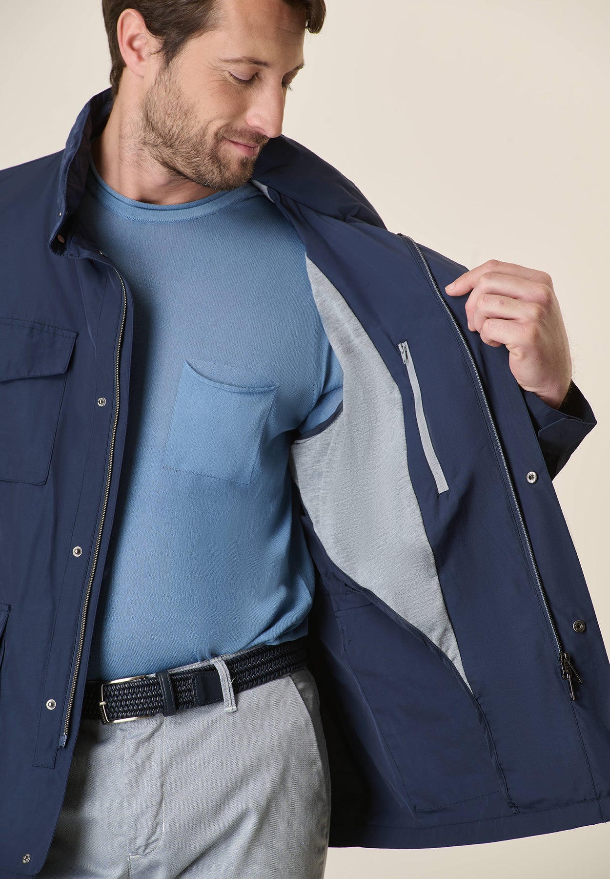 Technical blue safari jacket