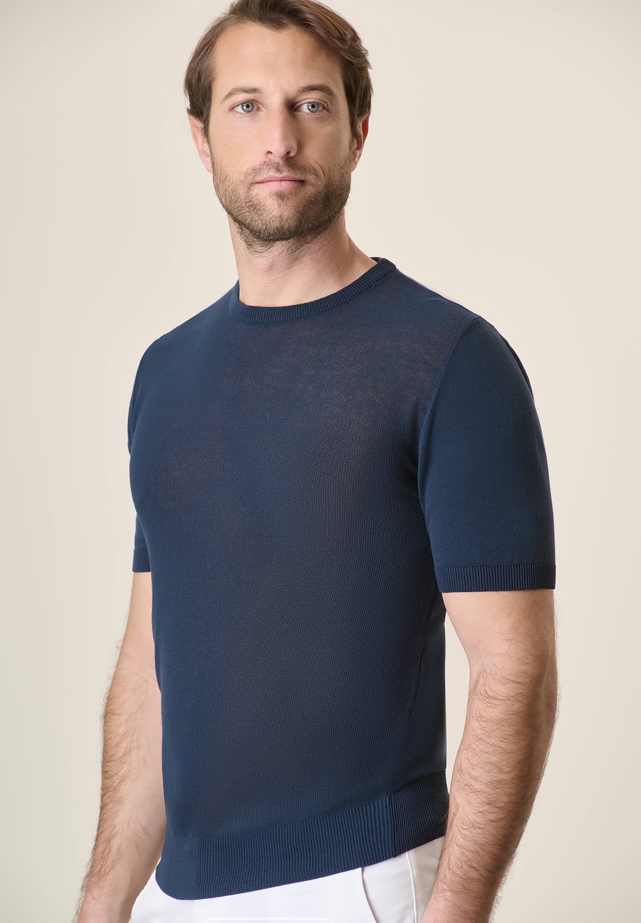 T-Shirt blu grana di riso cotone crepe