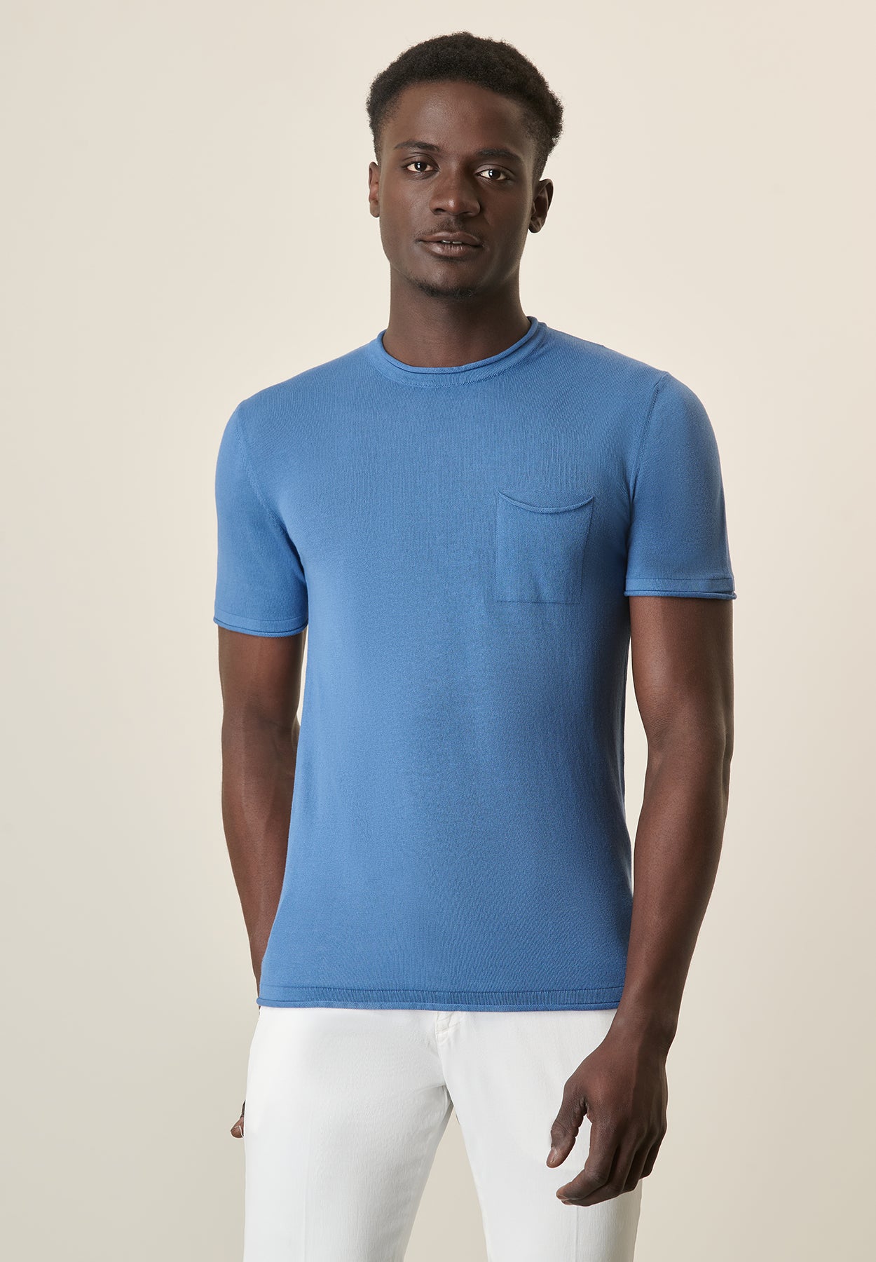 T-Shirt aus Baumwoll-Crêpe-Denim mit Tasche
