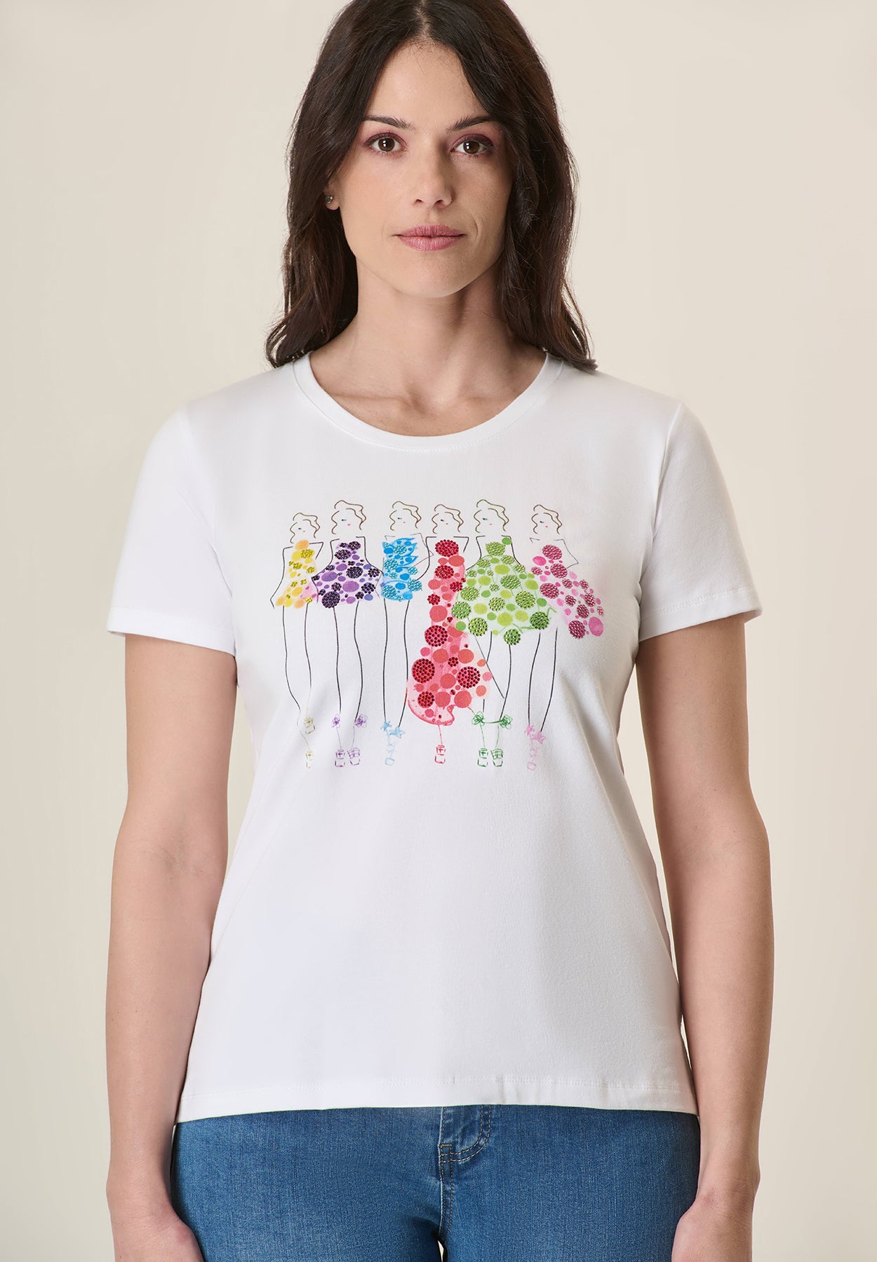 Weißes T-Shirt mit Ballon-Print, Stretch-Baumwolle