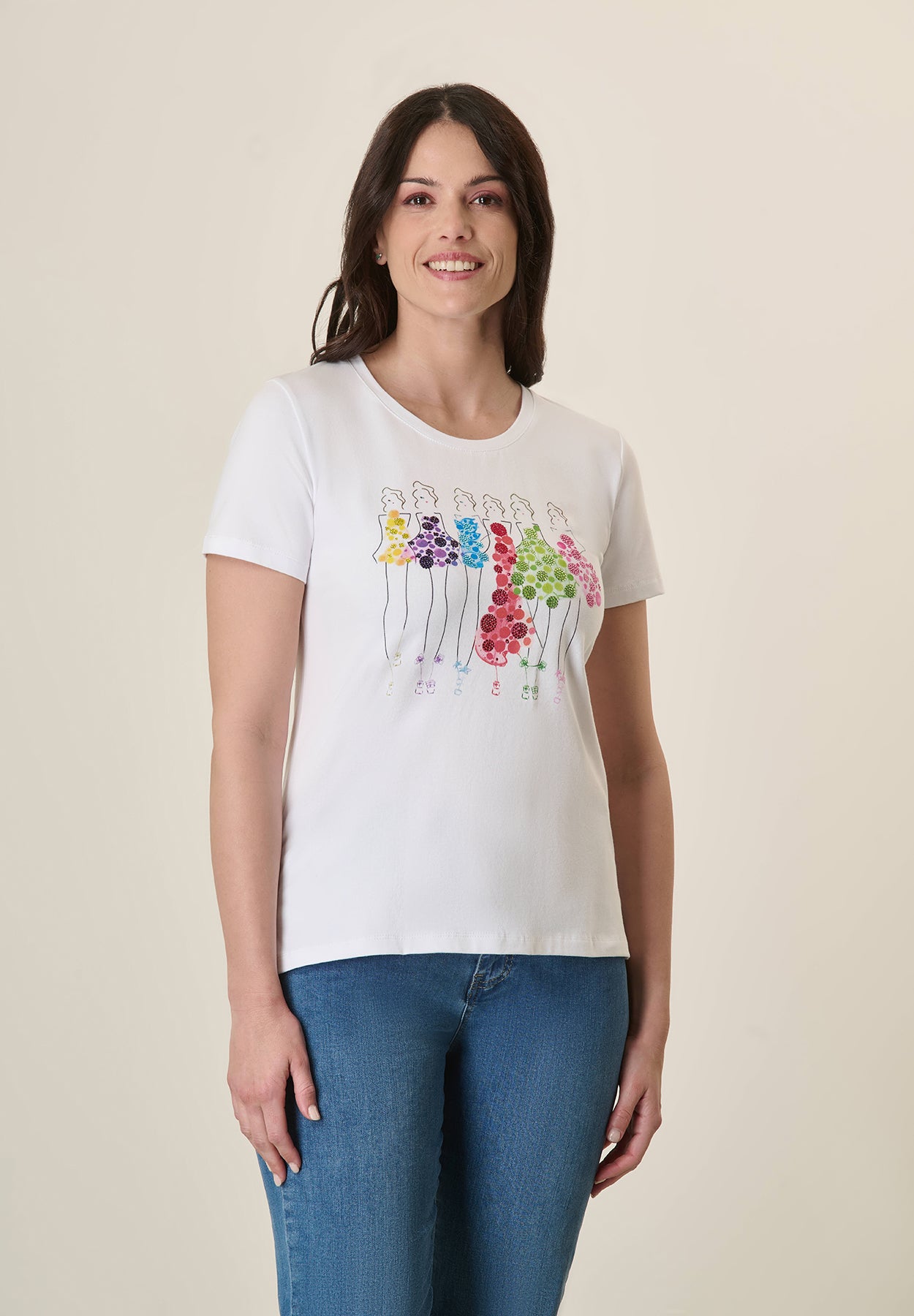 Weißes T-Shirt mit Ballon-Print, Stretch-Baumwolle