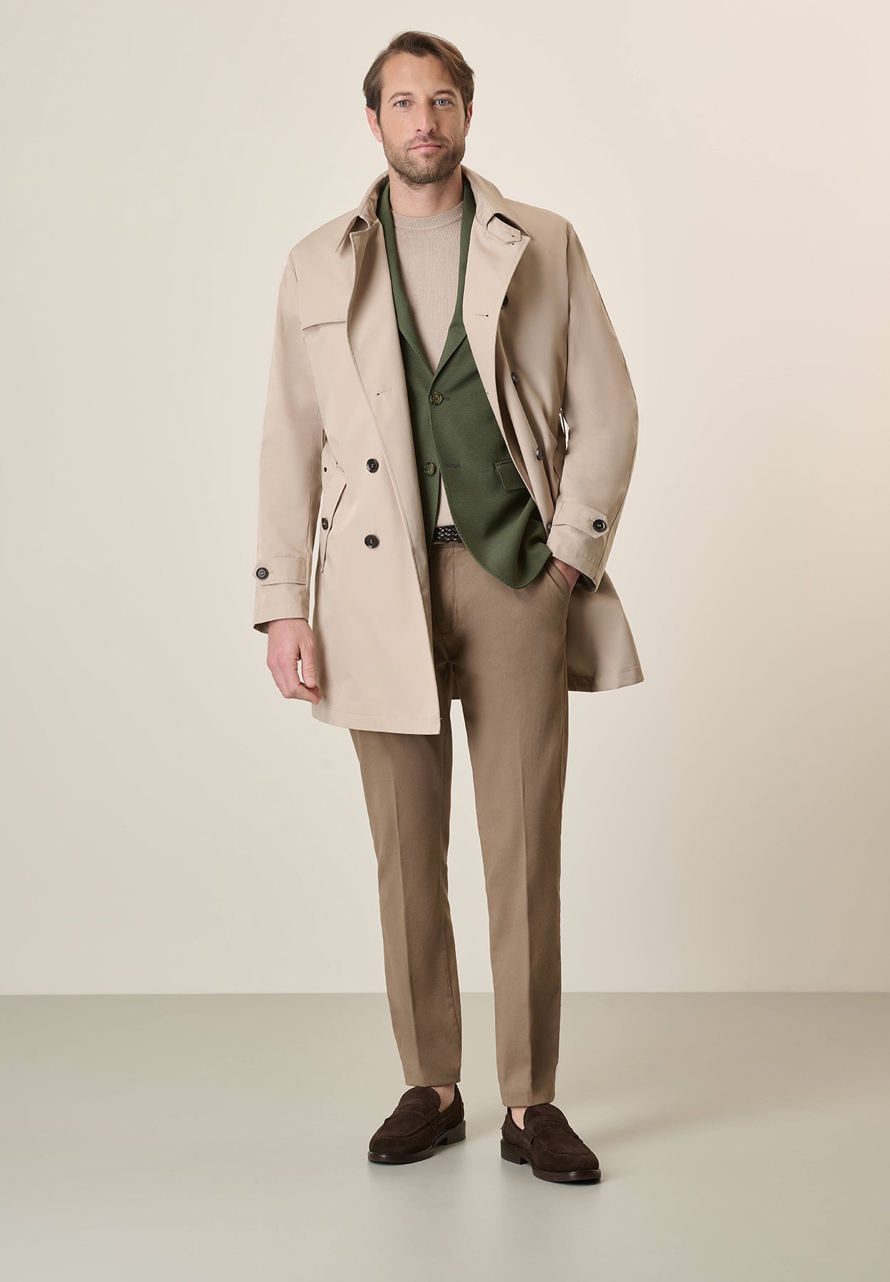 Trench Impermeabile beige doppiopetto con cintura