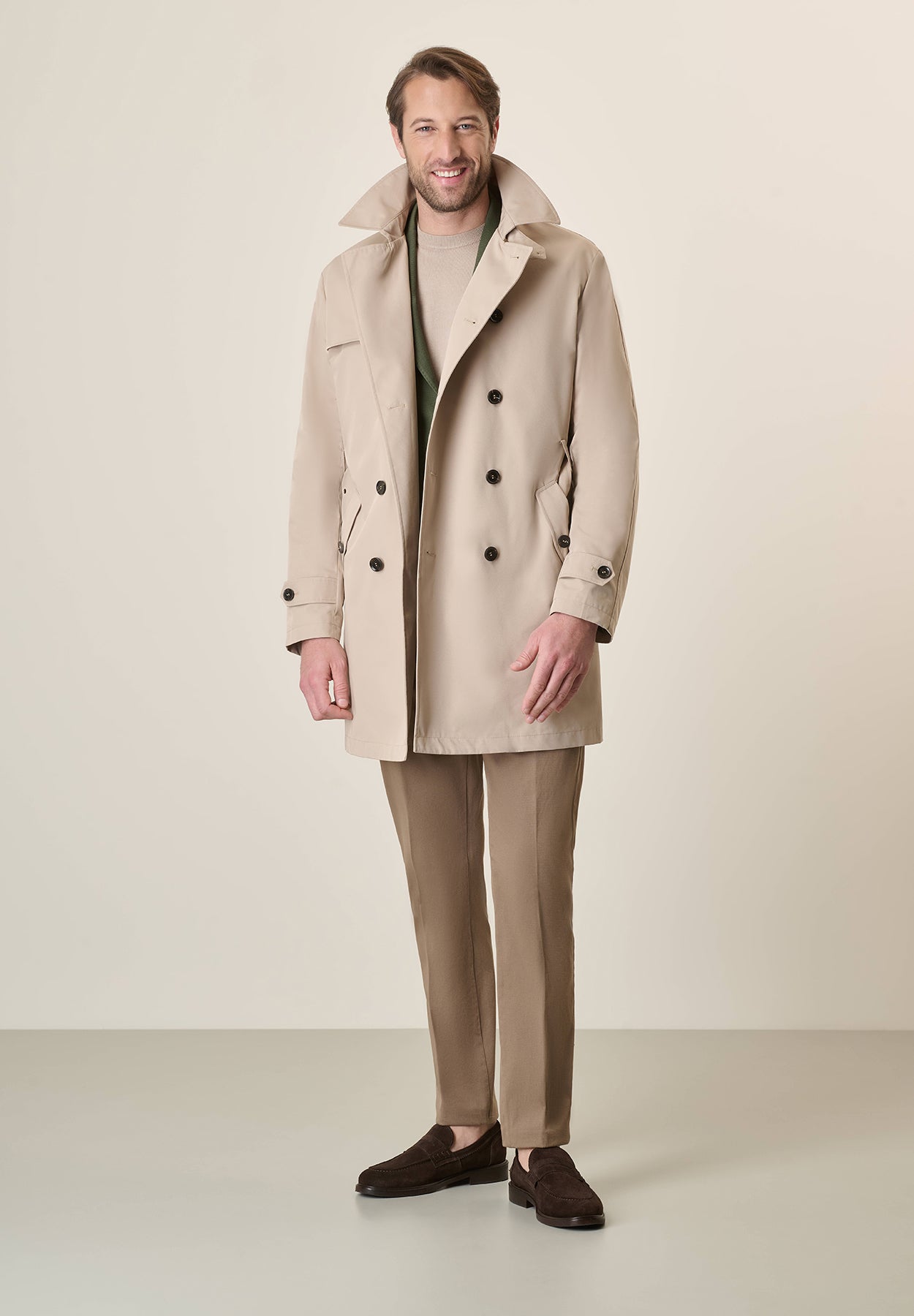 Trench Impermeabile beige doppiopetto con cintura