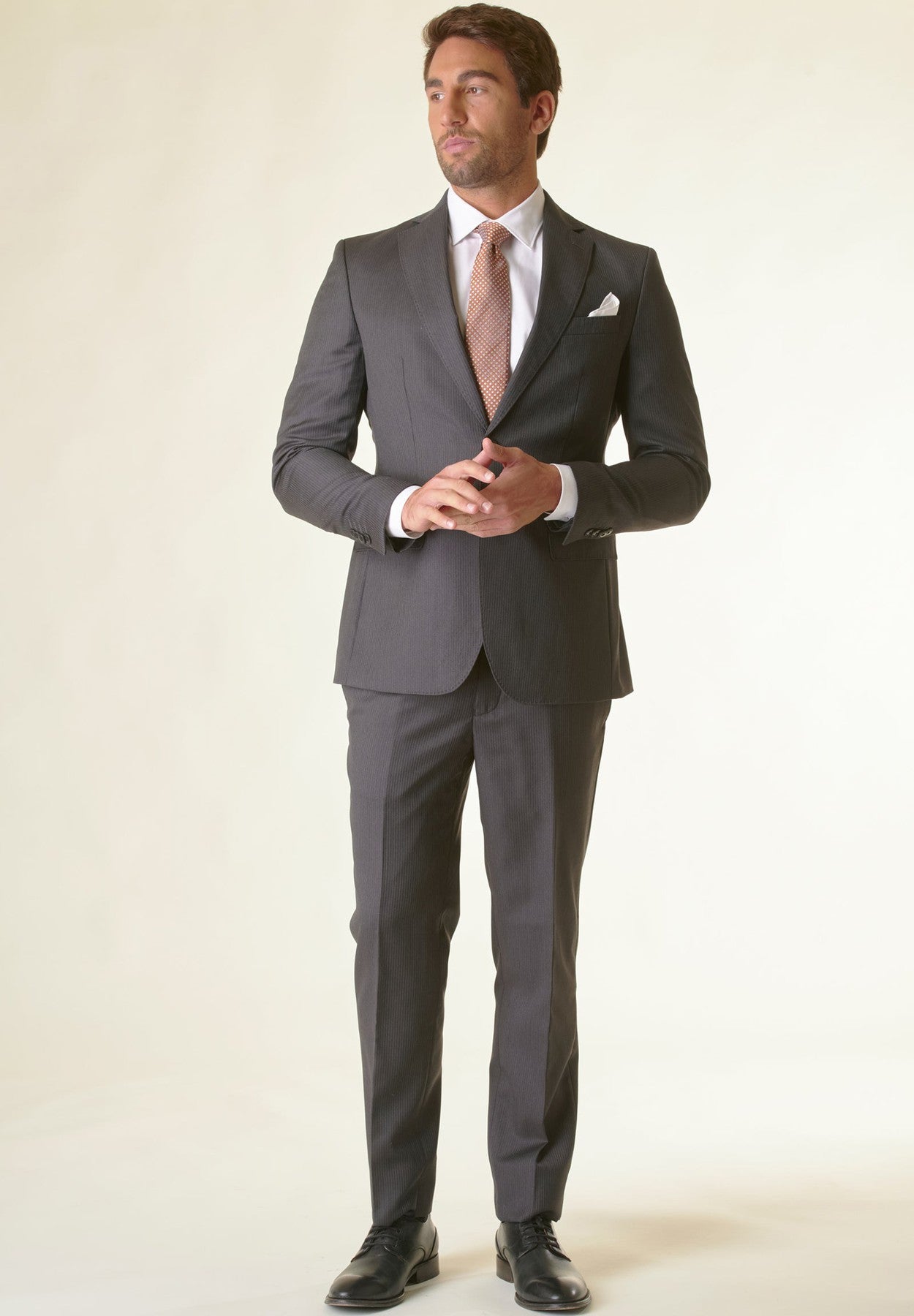 Abito antracite gessato lana custom fit