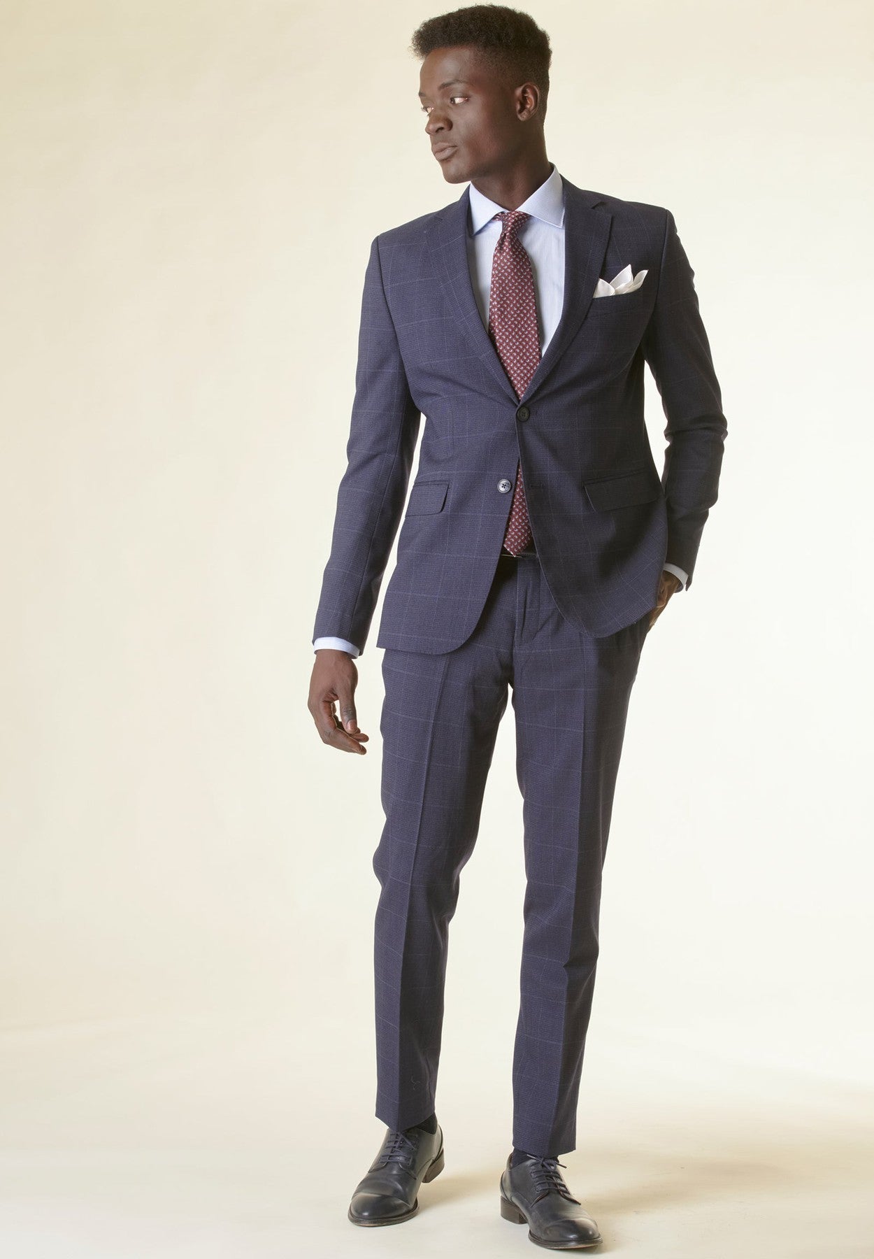 Abito blu quadri lana custom fit