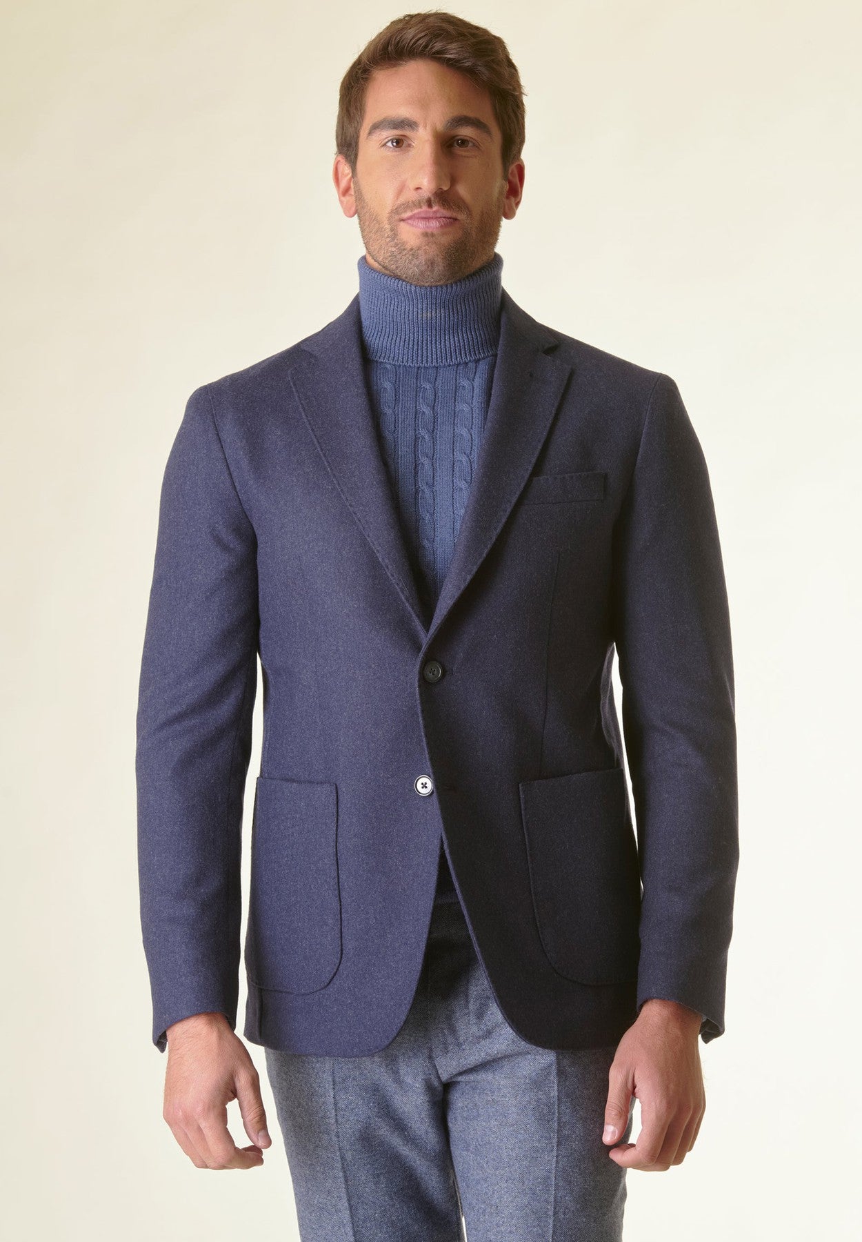 Giacca blu sfoderata lana-cashmere Custom Angelico1