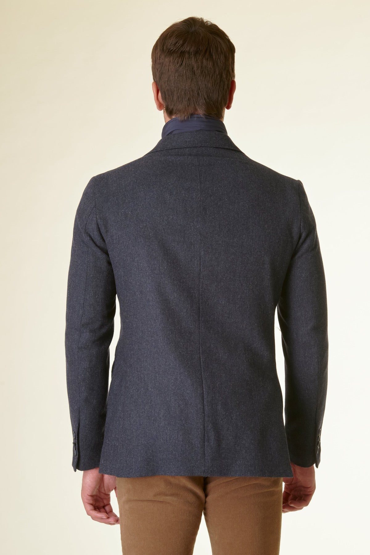 Blue melange wool-cashmere jacket custom bib Angelico 3