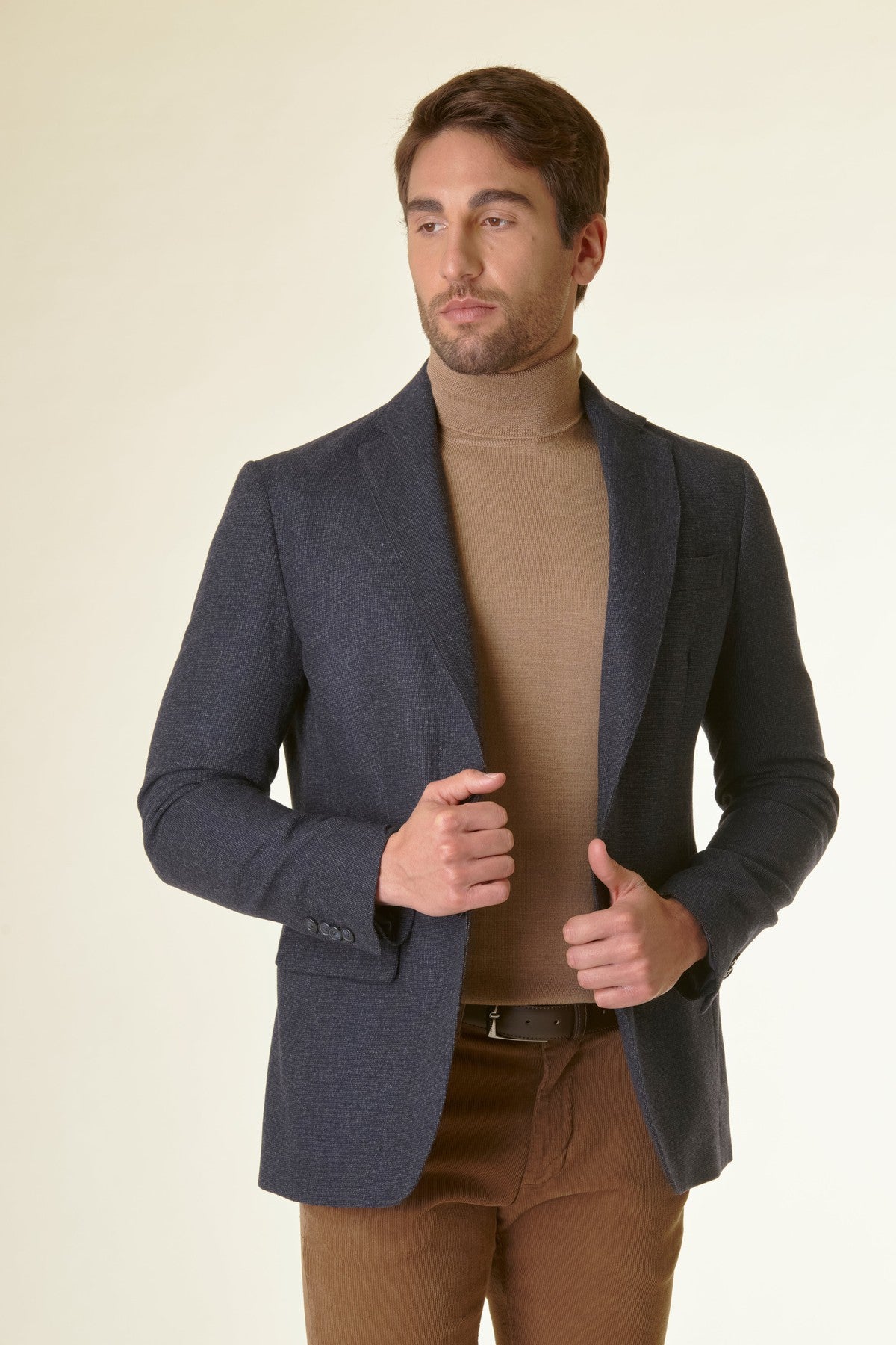 Blue melange wool-cashmere jacket custom bib Angelico 5