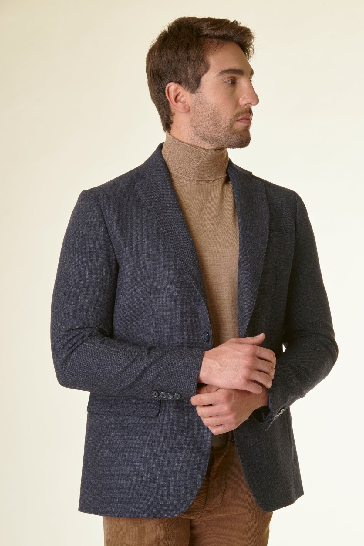 Blue melange wool-cashmere jacket custom bib Angelico 4