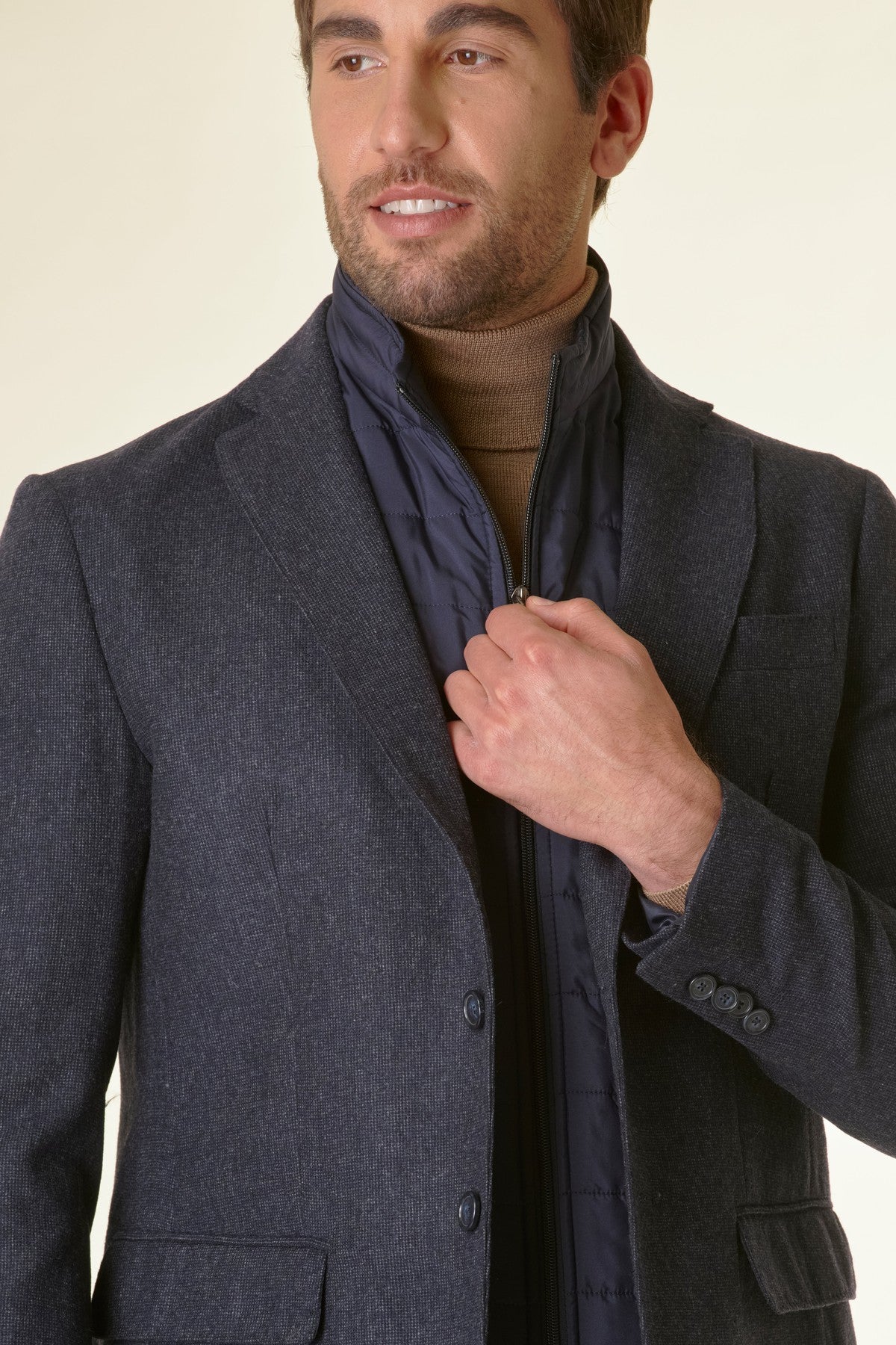 Blue melange wool-cashmere jacket custom bib Angelico 2