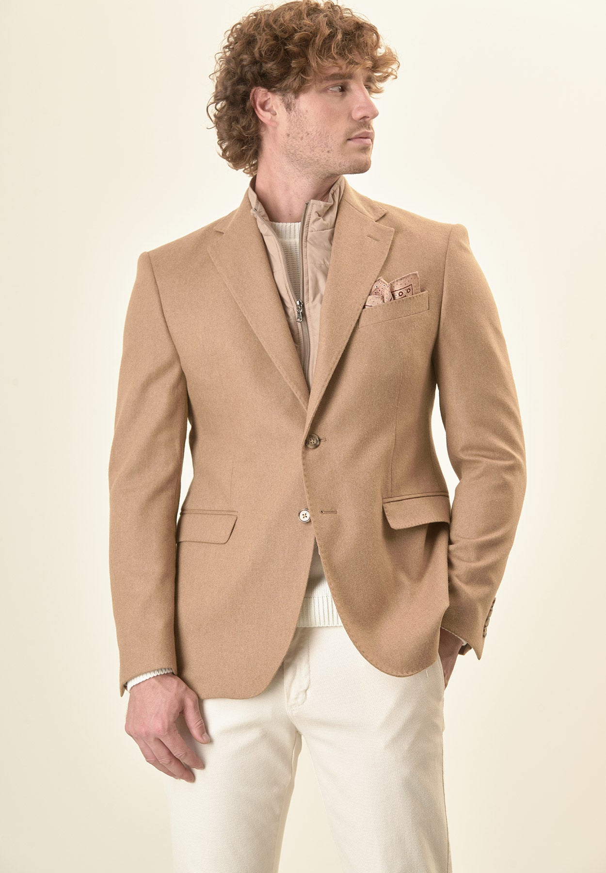 Camel jacket bib wool blend custom fit Angelico 1
