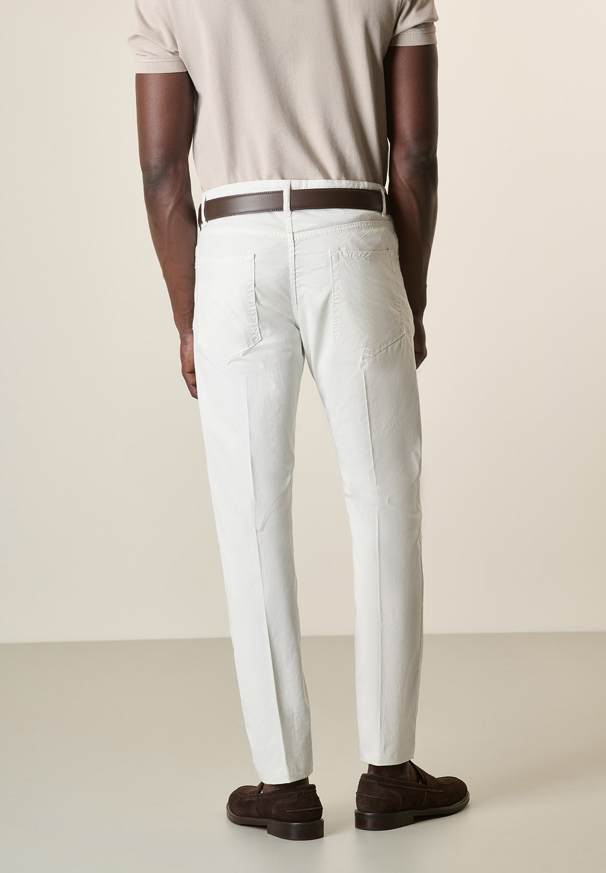Cremefarbene Hose 5 Taschen Gabardine Baumwolle Stretch Slim Fit