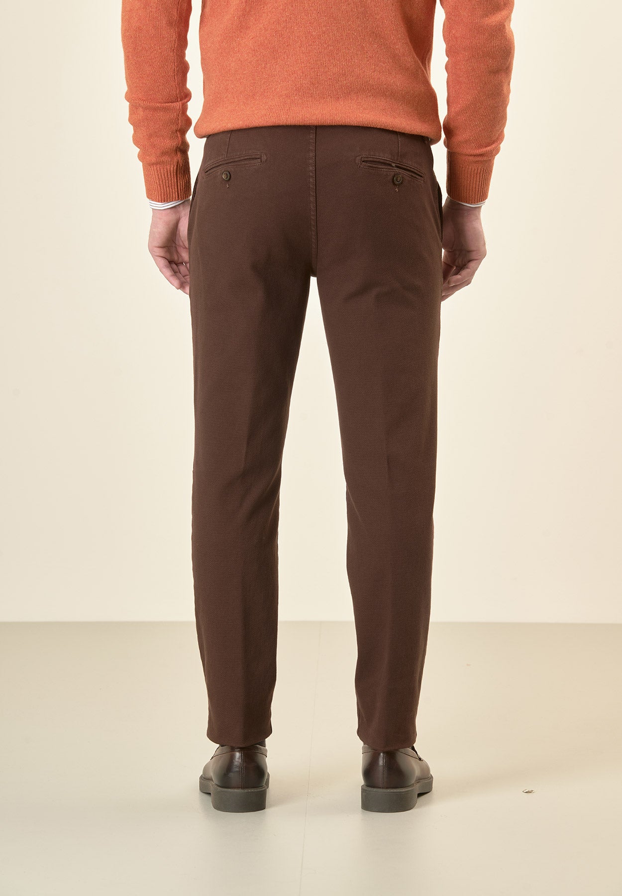 Pantalone marrone microstruttura cotone stretch slim fit-Angelico