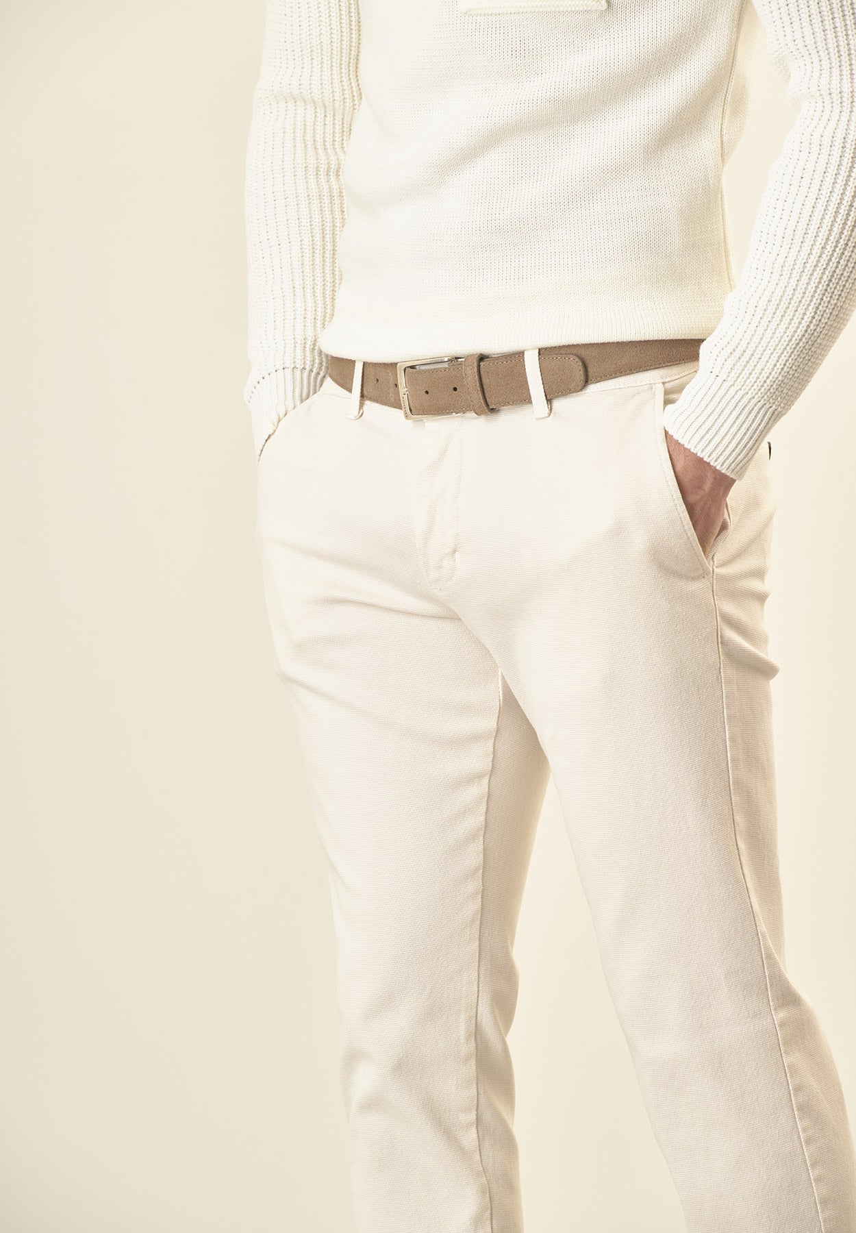 Pantalone panna microstruttura cotone stretch slim fit Angelico 2