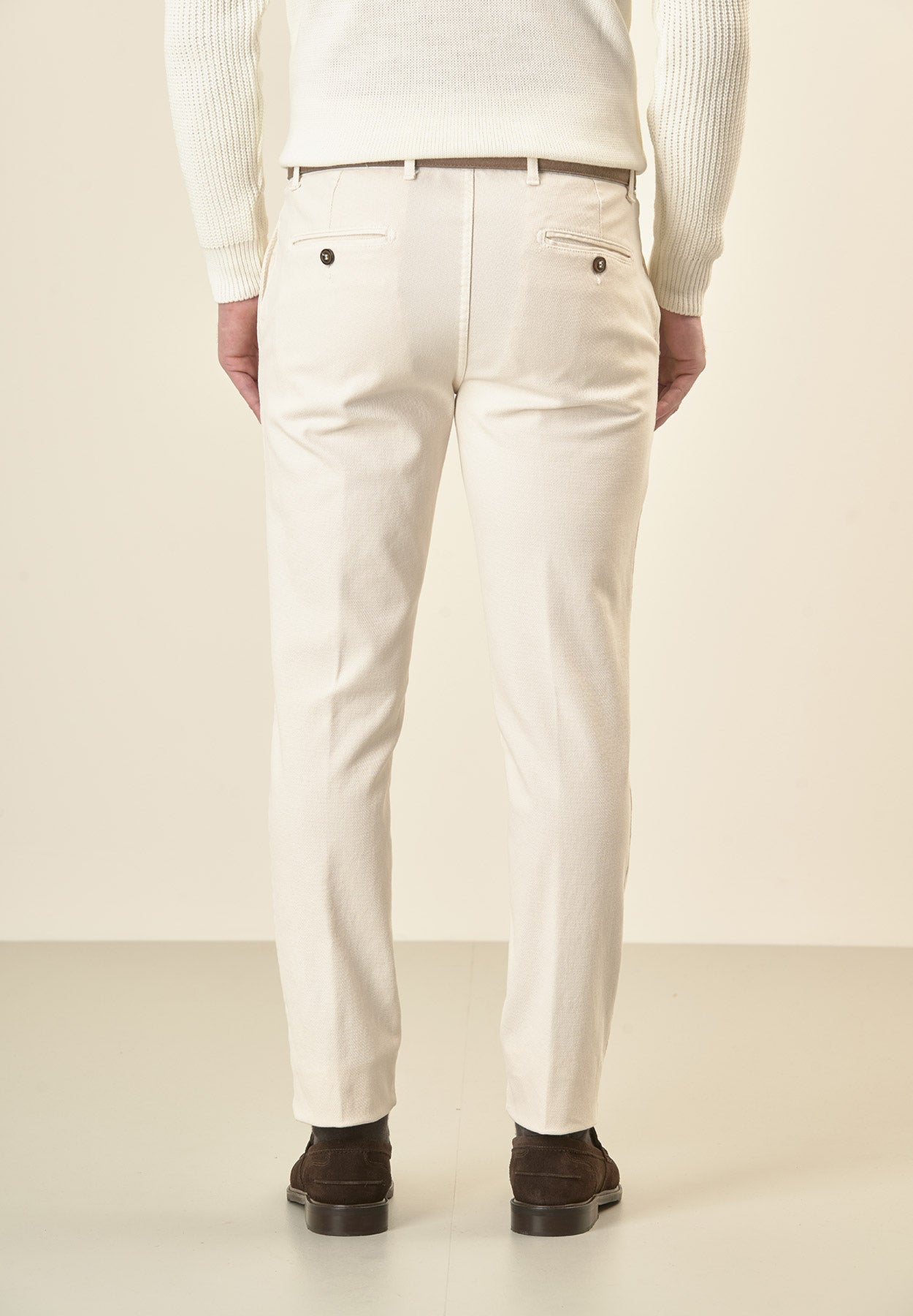 Pantalone panna microstruttura cotone stretch slim fit Angelico 3