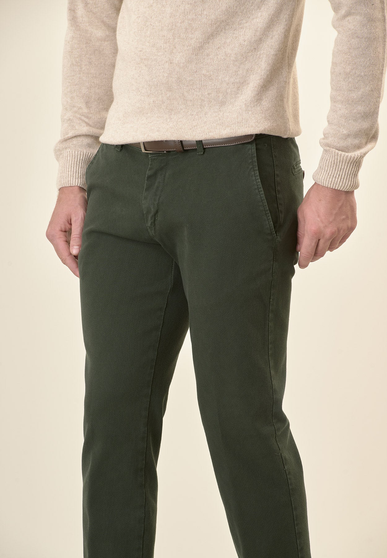 Pantalone verde microstruttura cotone stretch slim fit-Angelico