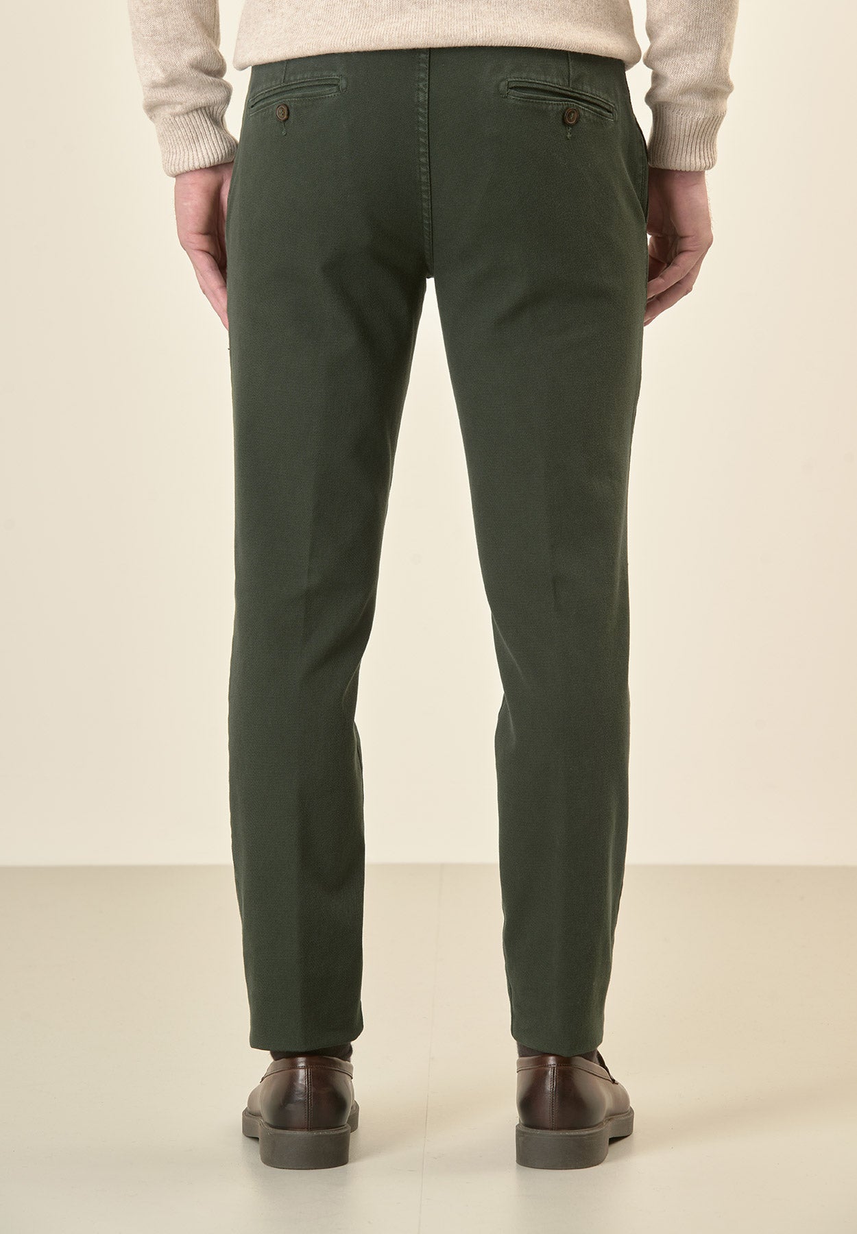 Pantalone verde microstruttura cotone stretch slim fit-Angelico