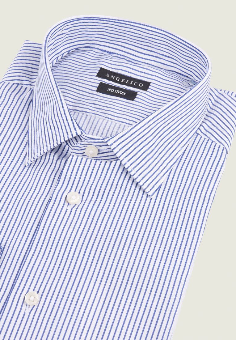 Camicia rigata bianca blu cotone no-stiro slim fit Angelico 2