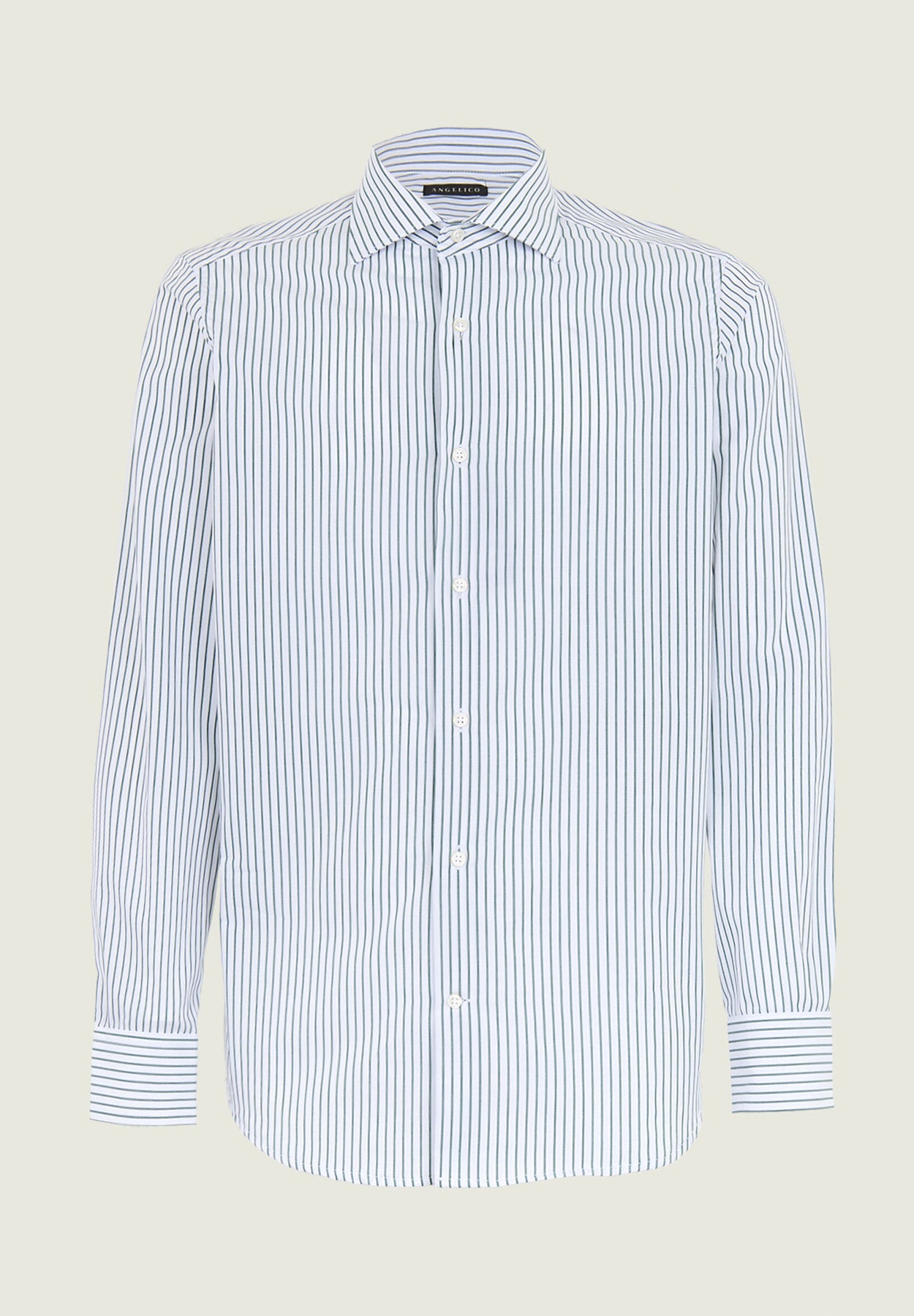 Grün gestreiftes Slim Fit-Hemd aus weißer Baumwolle