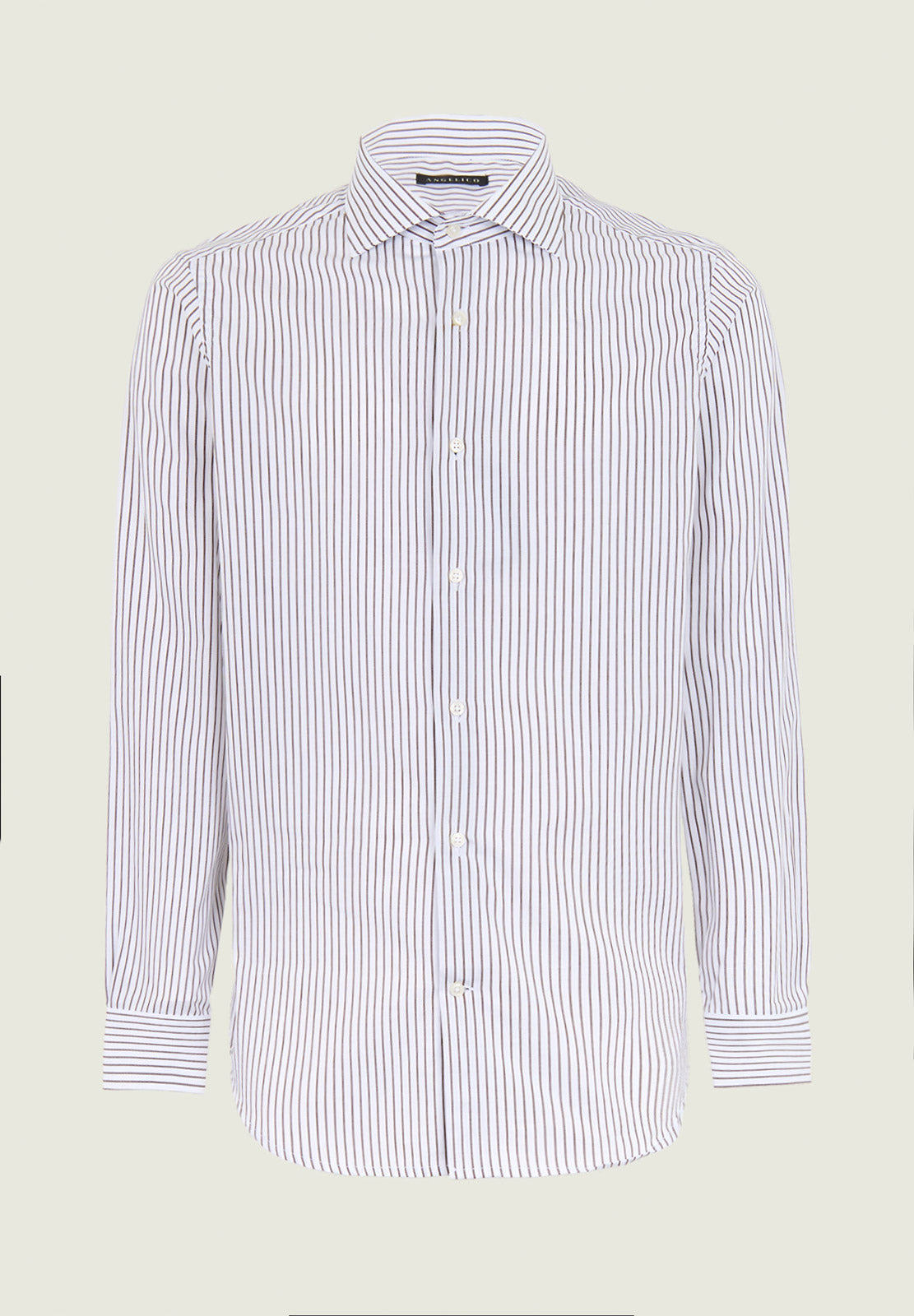 Camicia bianca rigata marrone cotone slim fit
