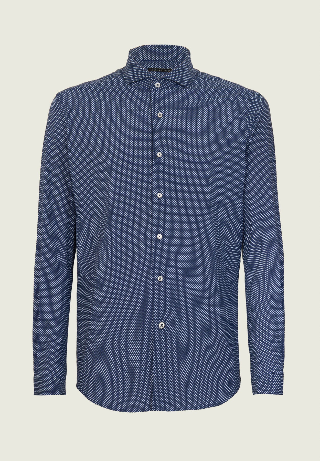 Camicia fantasia blu bianca tessuto performance custom fit