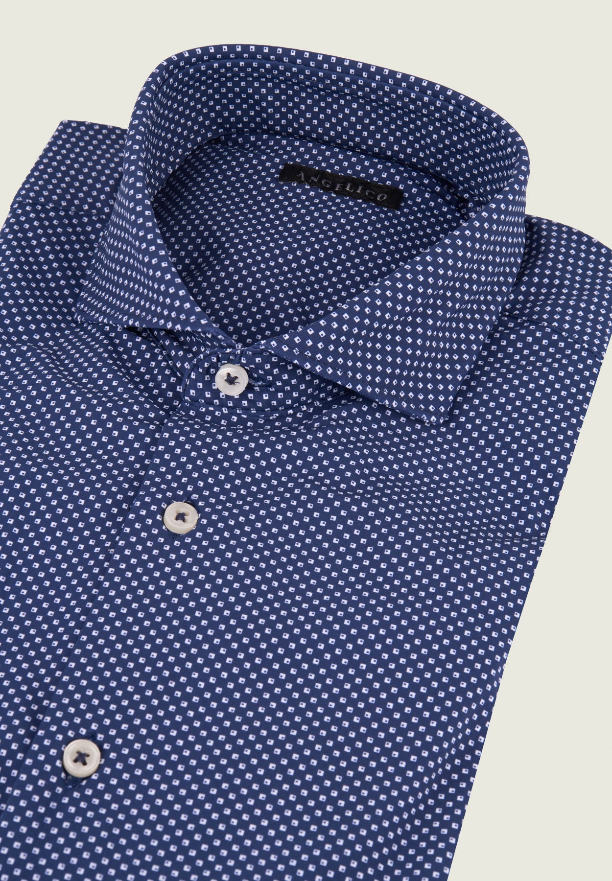 Camicia fantasia blu bianca tessuto performance custom fit