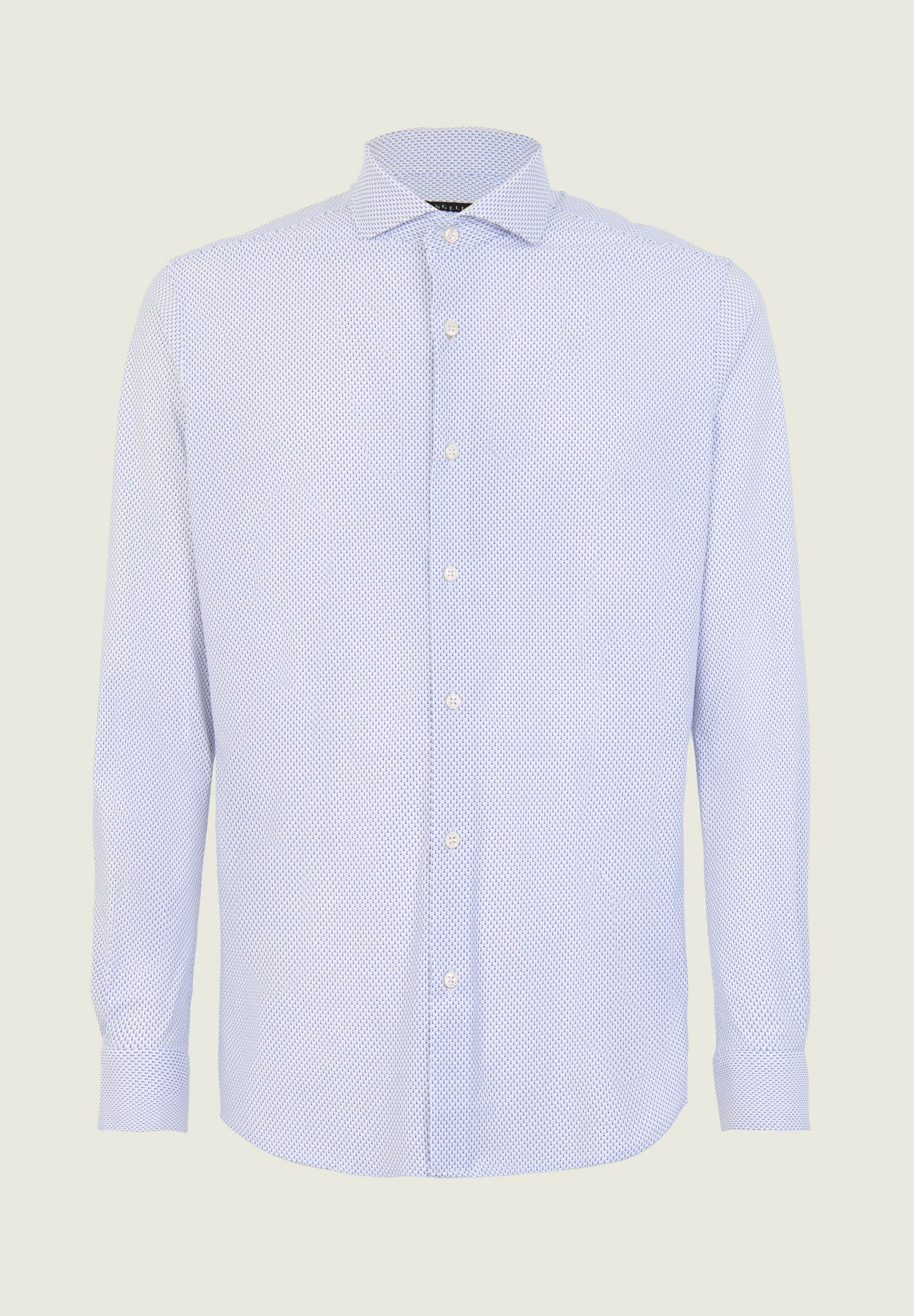 Camicia fantasia azzurra bianca tessuto performance custom fit