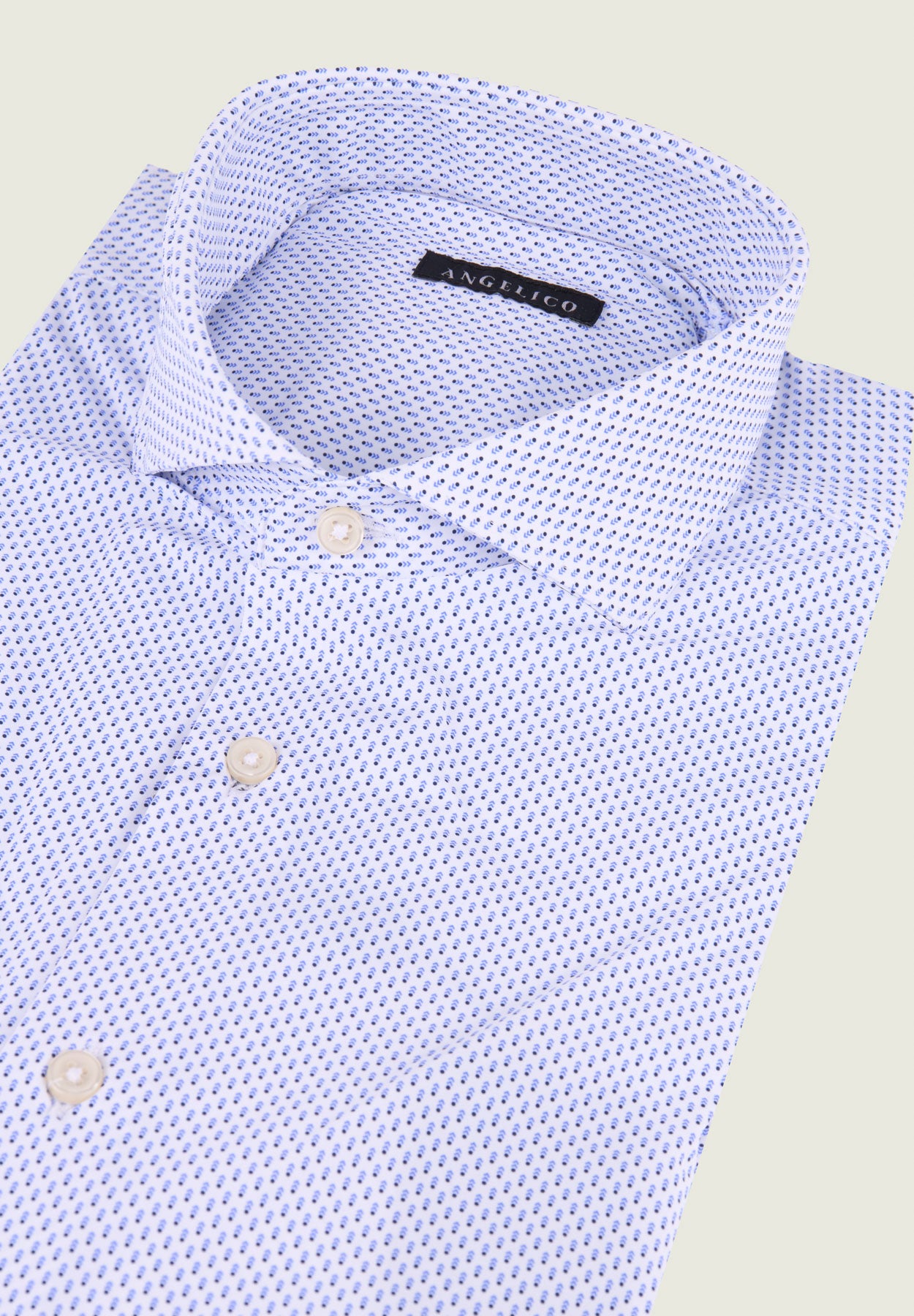 Camicia fantasia azzurra bianca tessuto performance custom fit