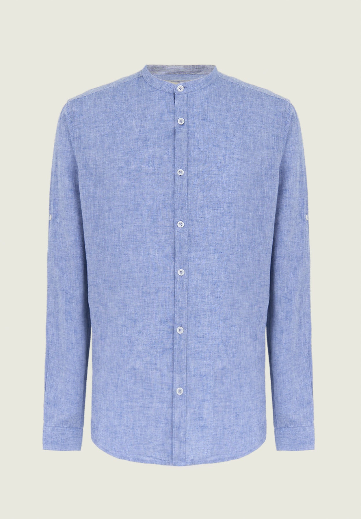Blue Linen Blend Slim Fit Korean Shirt