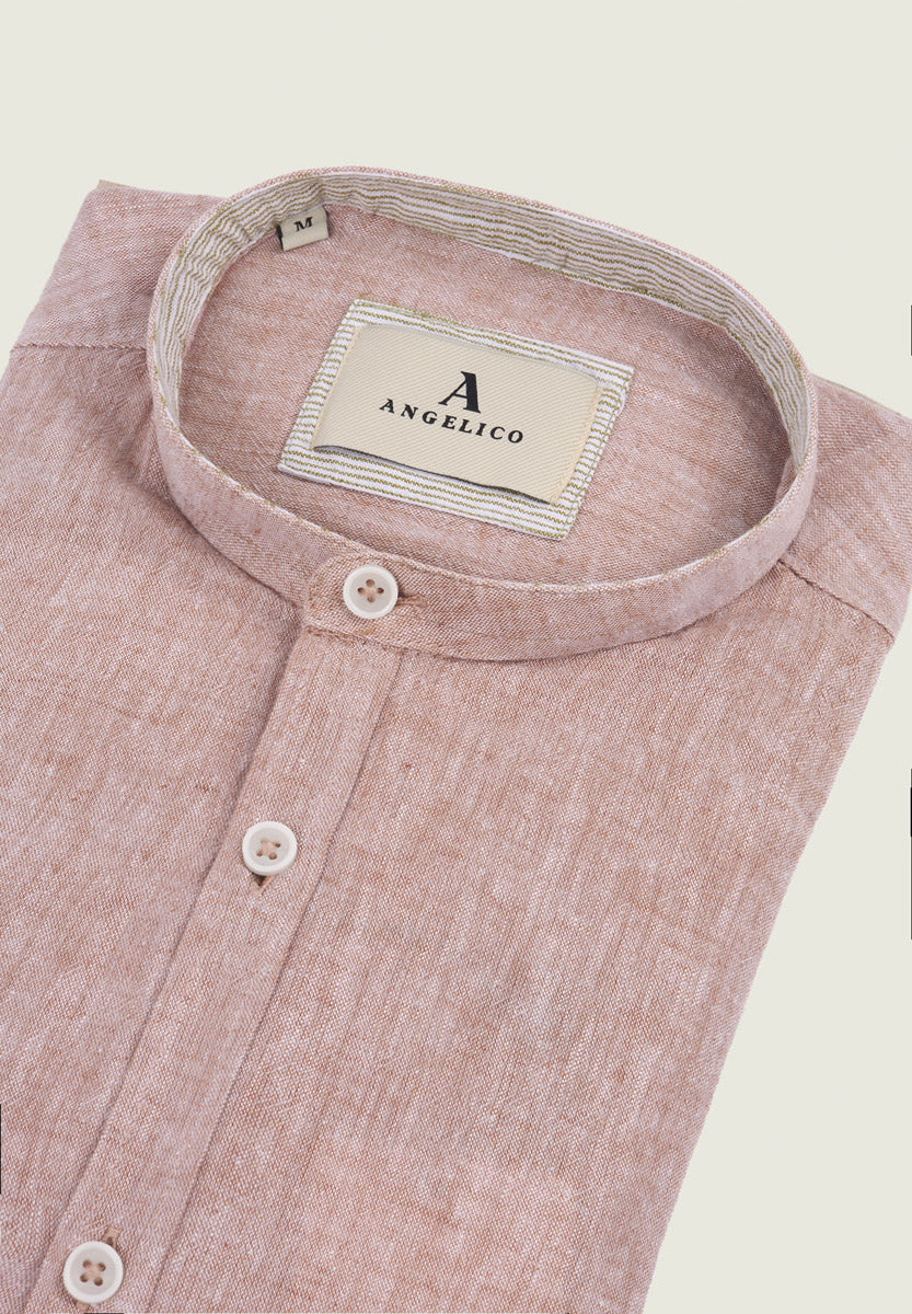 Hazelnut Linen Blend Slim Fit Korean Shirt