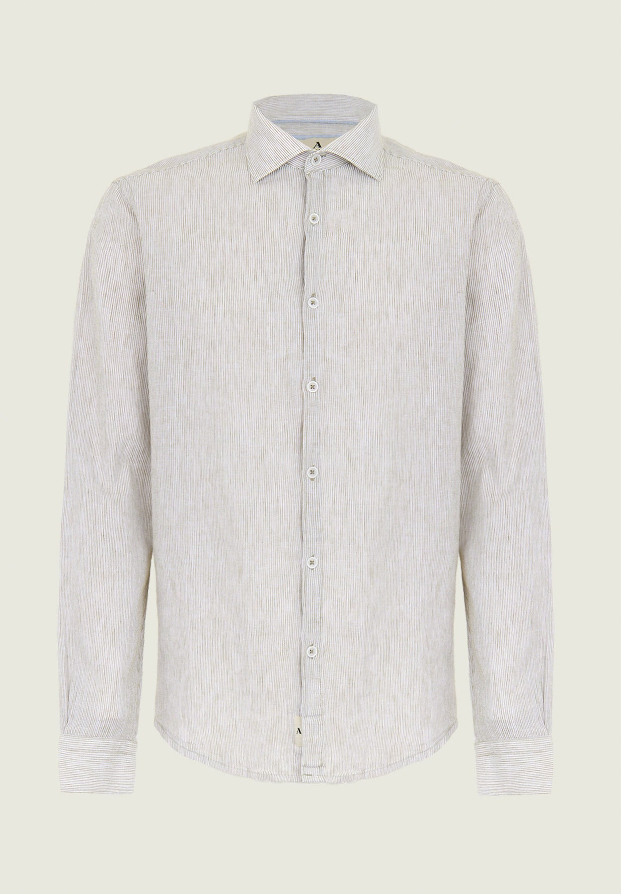 Camicia bianco verde misto lino millerighe slim fit