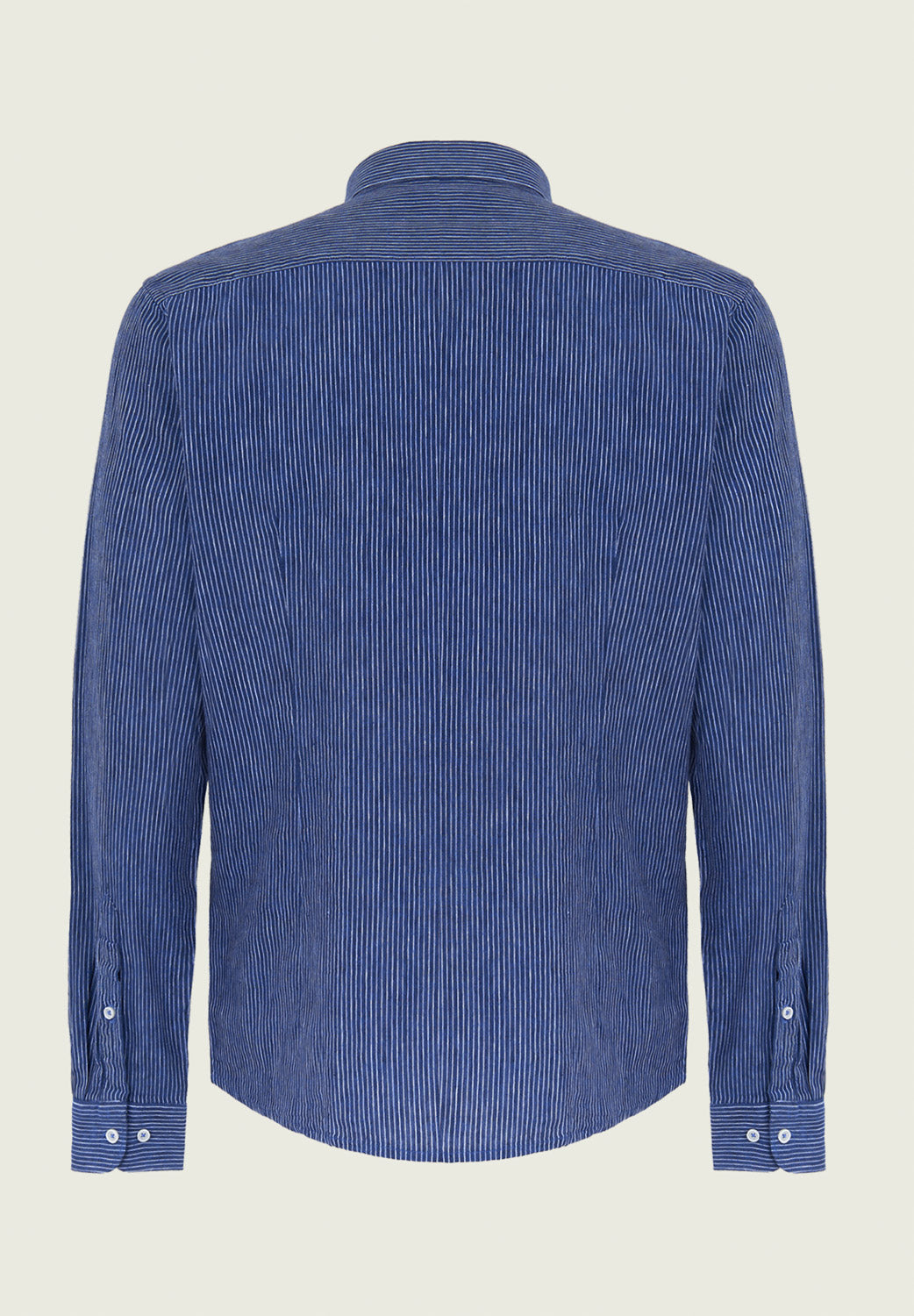 Blue white linen blend slim fit striped shirt