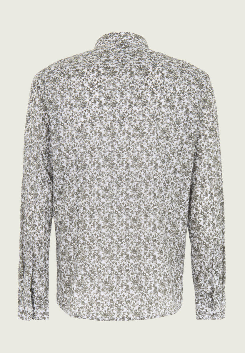 White Green Floral Muslin Cotton Slim Fit Shirt