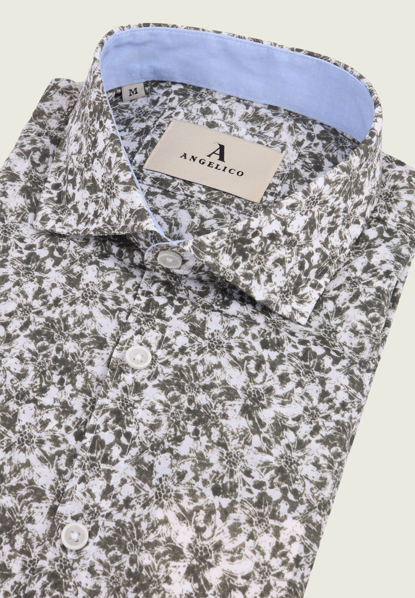 White Green Floral Muslin Cotton Slim Fit Shirt