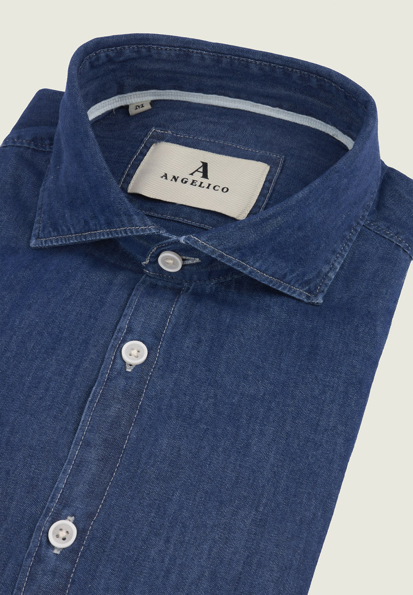 Camicia blu denim slim fit