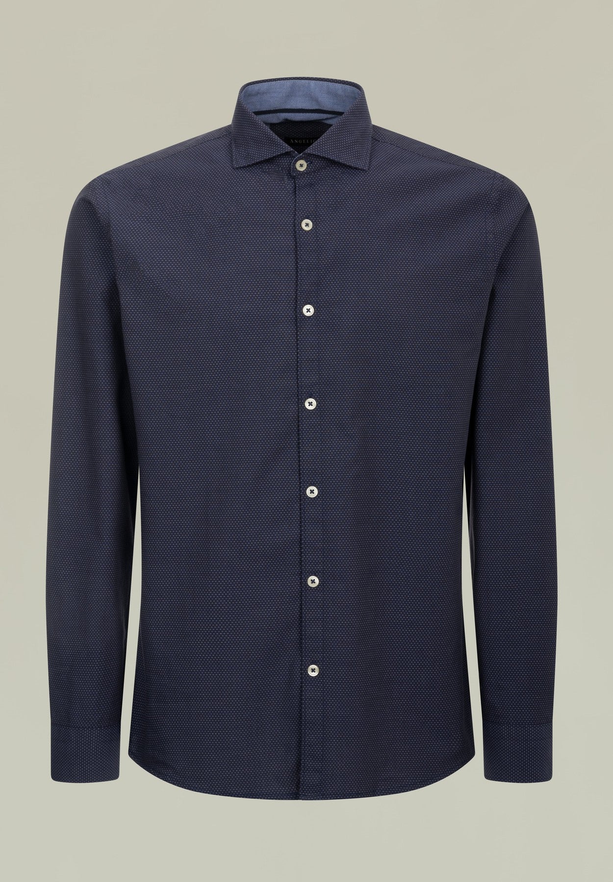 Camicia blu microdisegno jaquard regular fit-Angelico