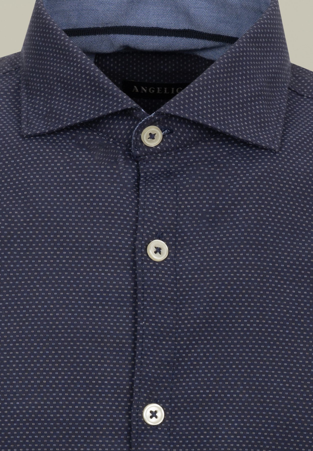 Camicia blu microdisegno jaquard regular fit-Angelico
