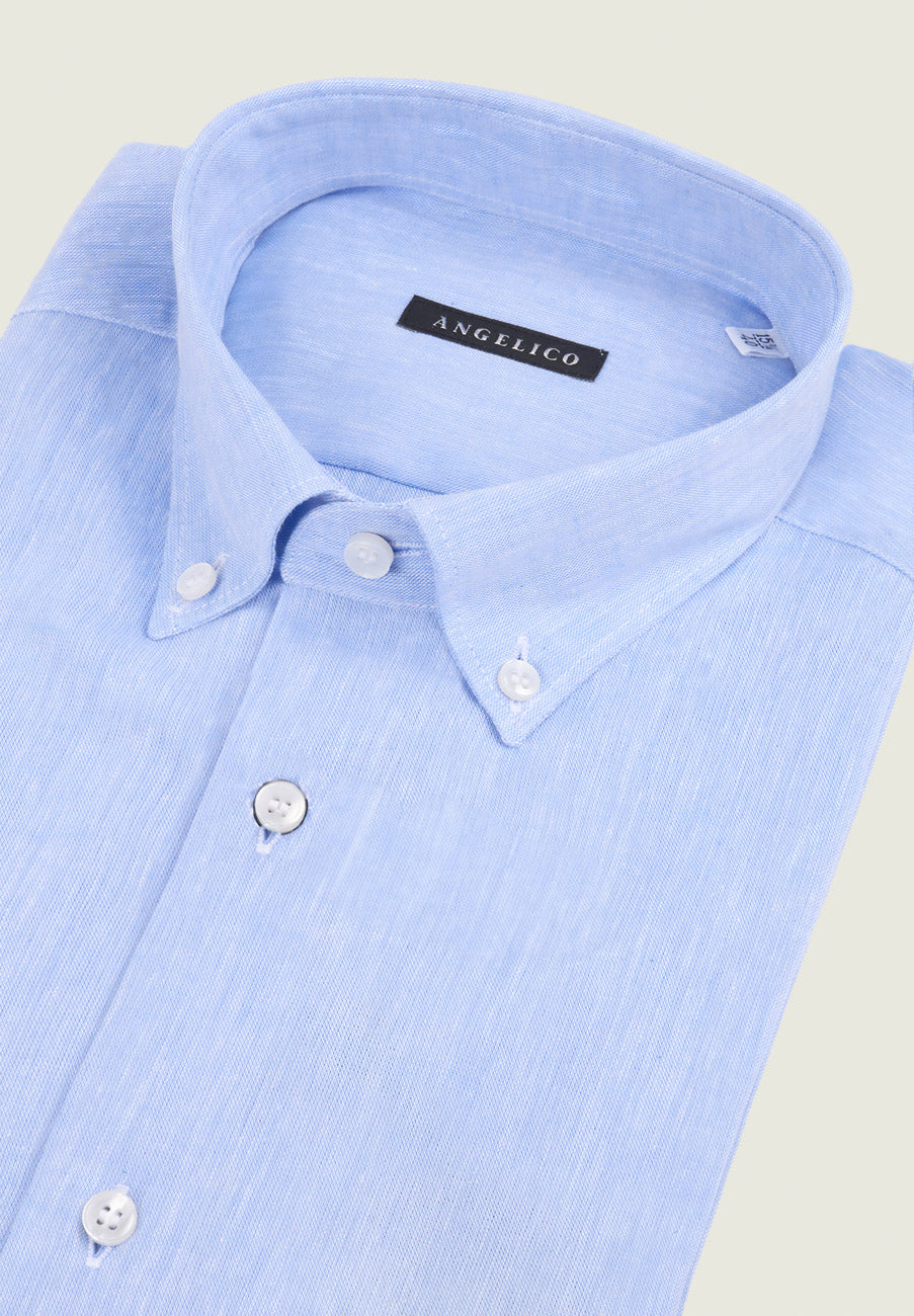 Camicia azzurra manica corta misto lino regular fit