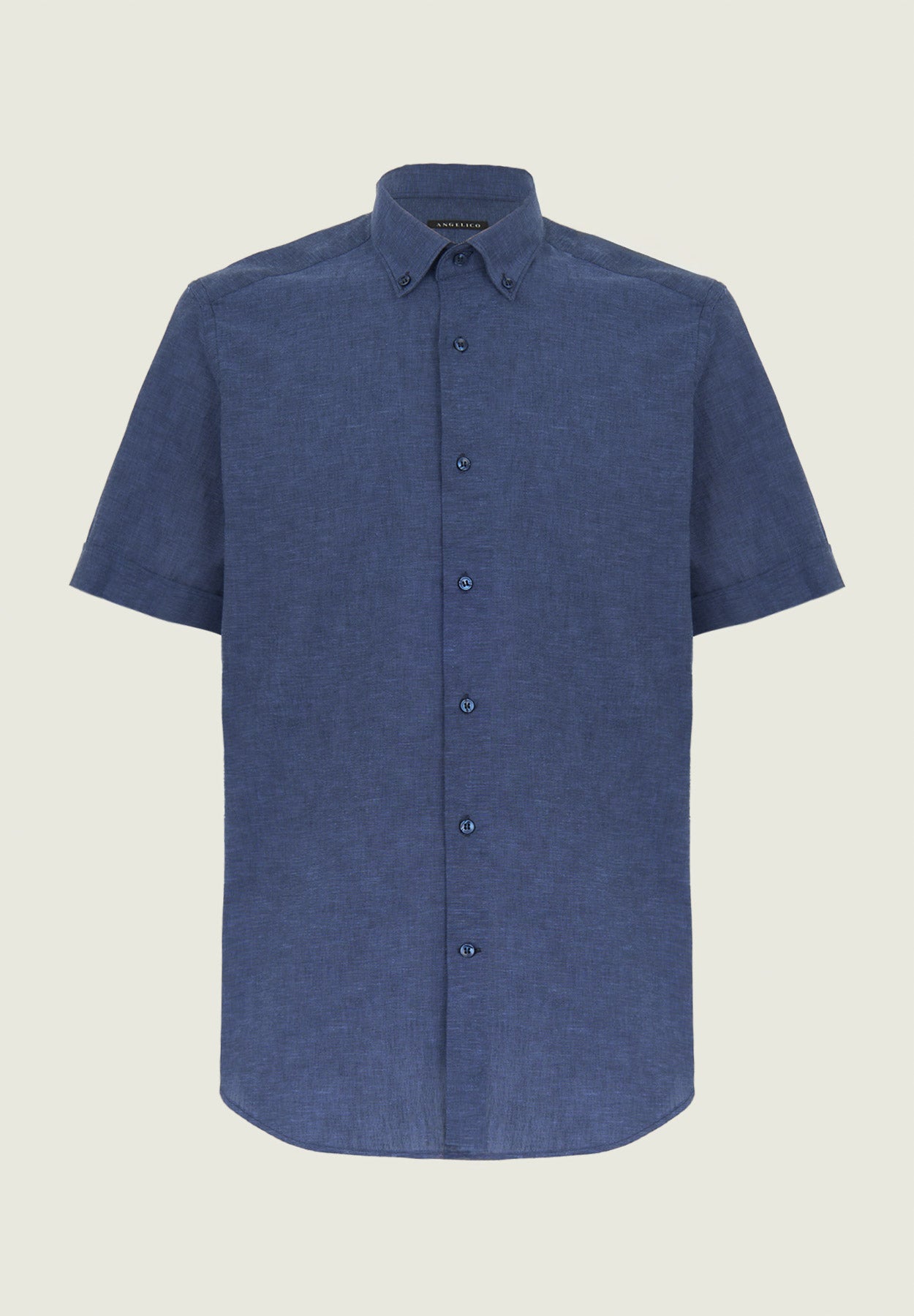 Blue shirt short sleeve linen blend regular fit
