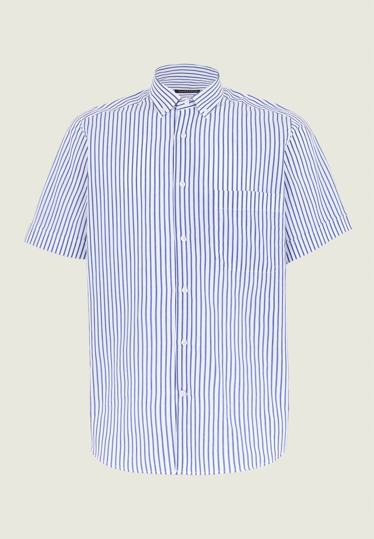 Camicia manica corta rigata bianca blu regular fit