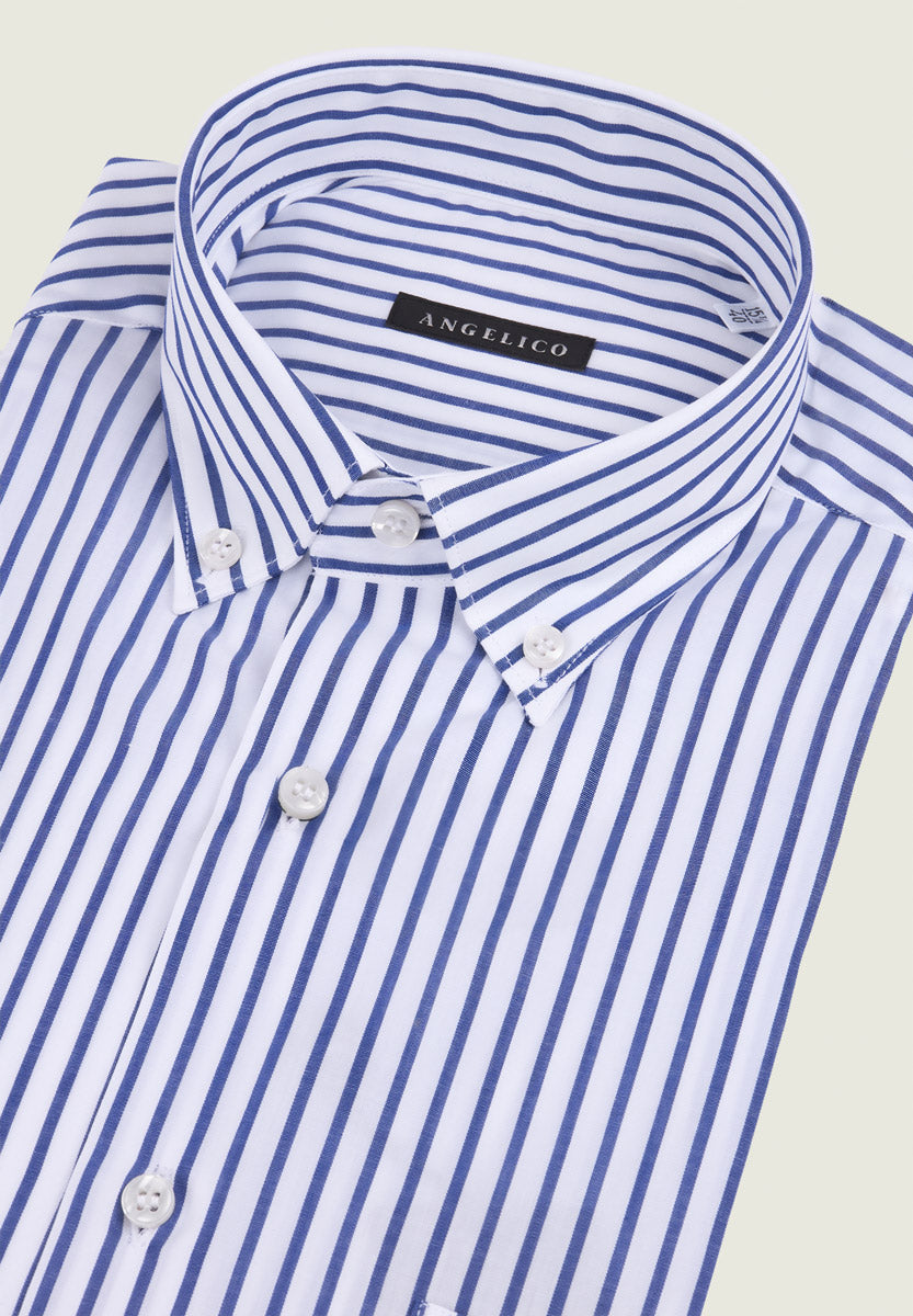 Camicia manica corta rigata bianca blu regular fit