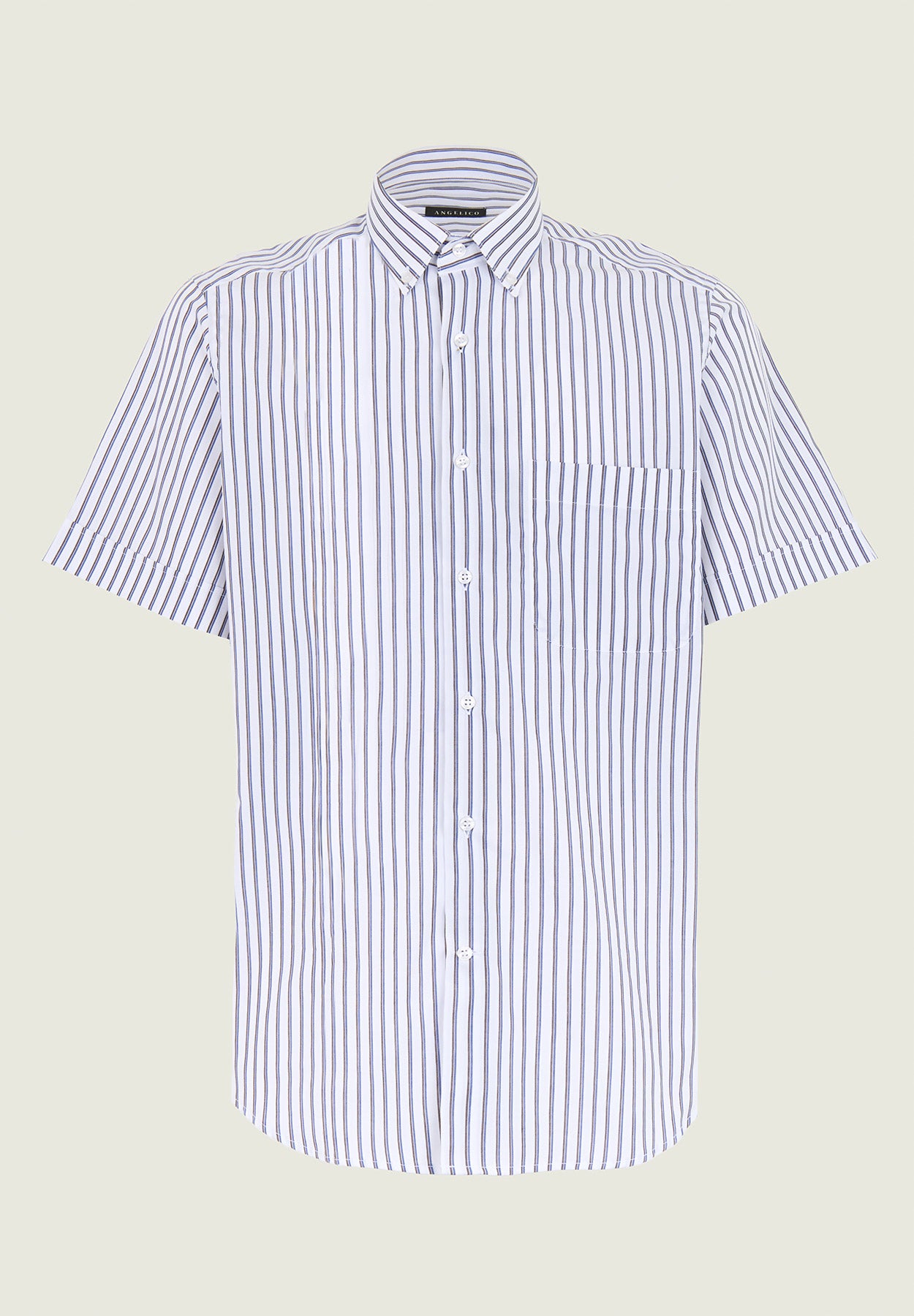 Regular fit white and dark brown striped short sleeve shirt