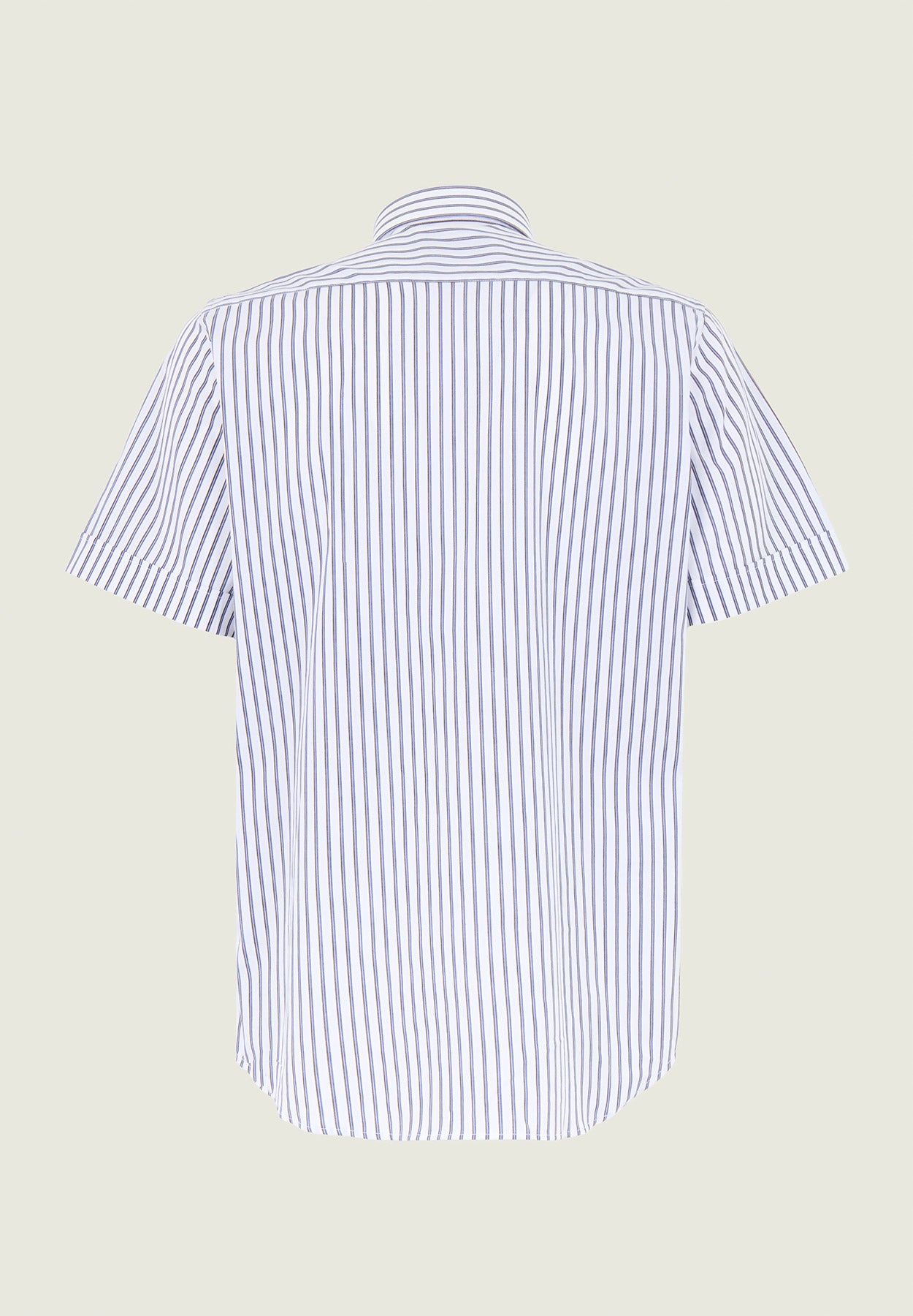 Regular fit white and dark brown striped short sleeve shirt