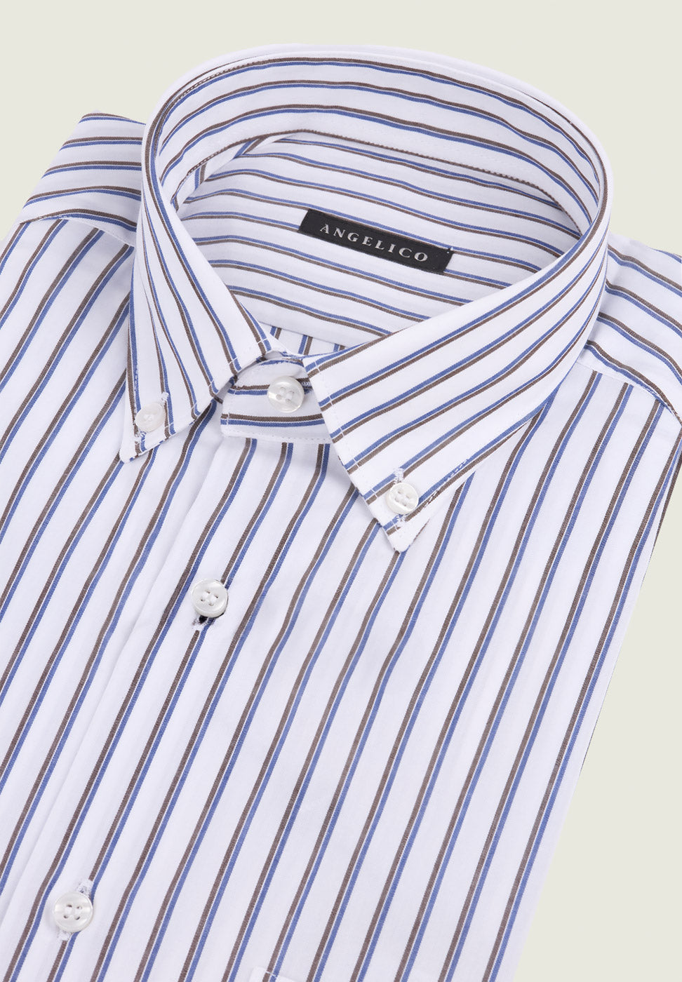 Regular fit white and dark brown striped short sleeve shirt