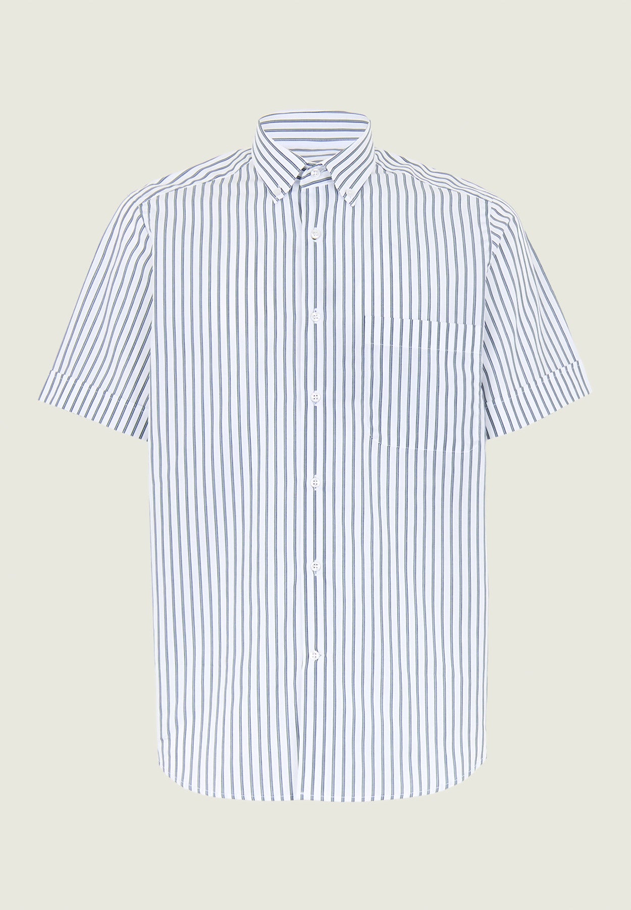 Regular fit white green striped short sleeve shirt