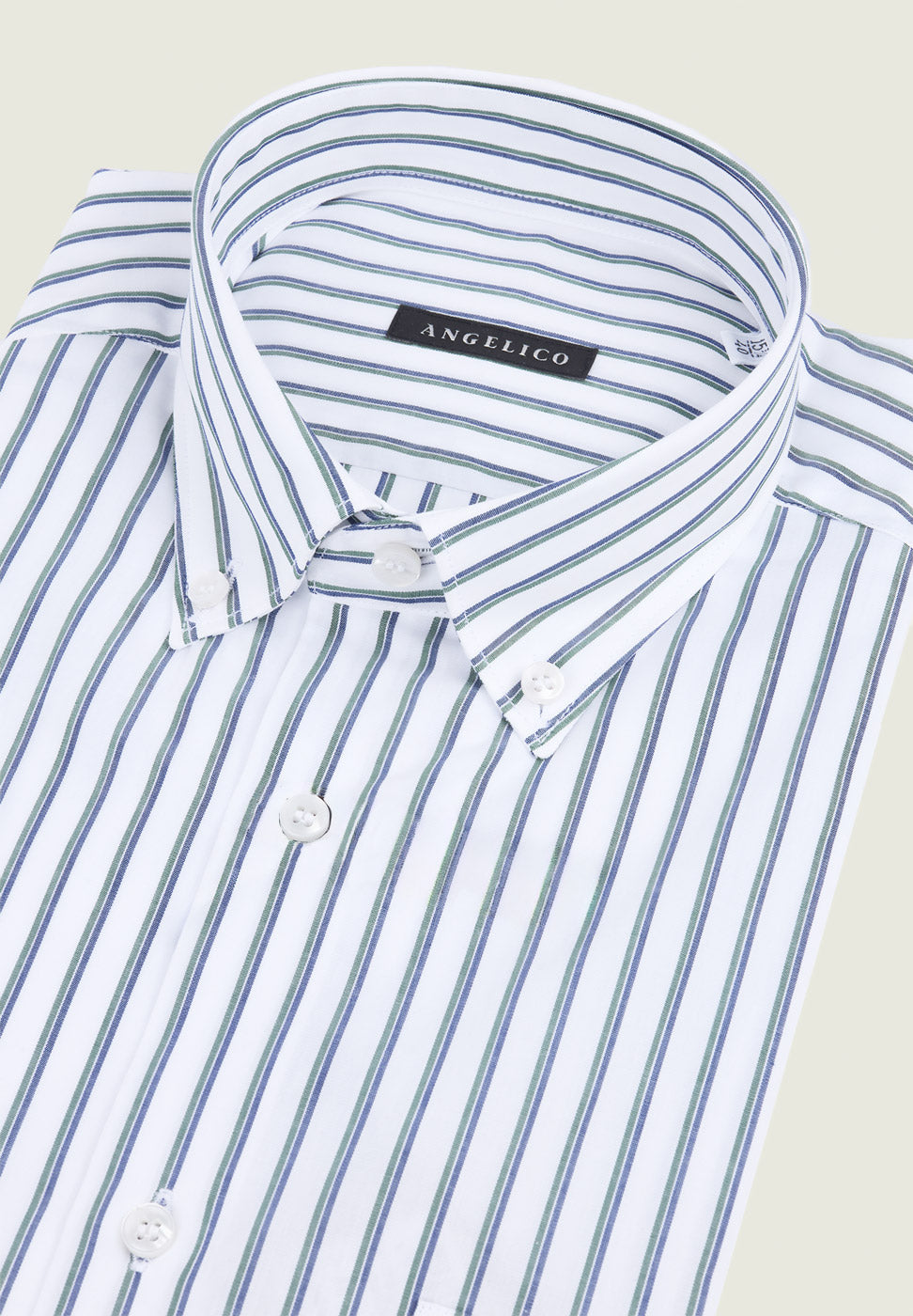 Regular fit white green striped short sleeve shirt