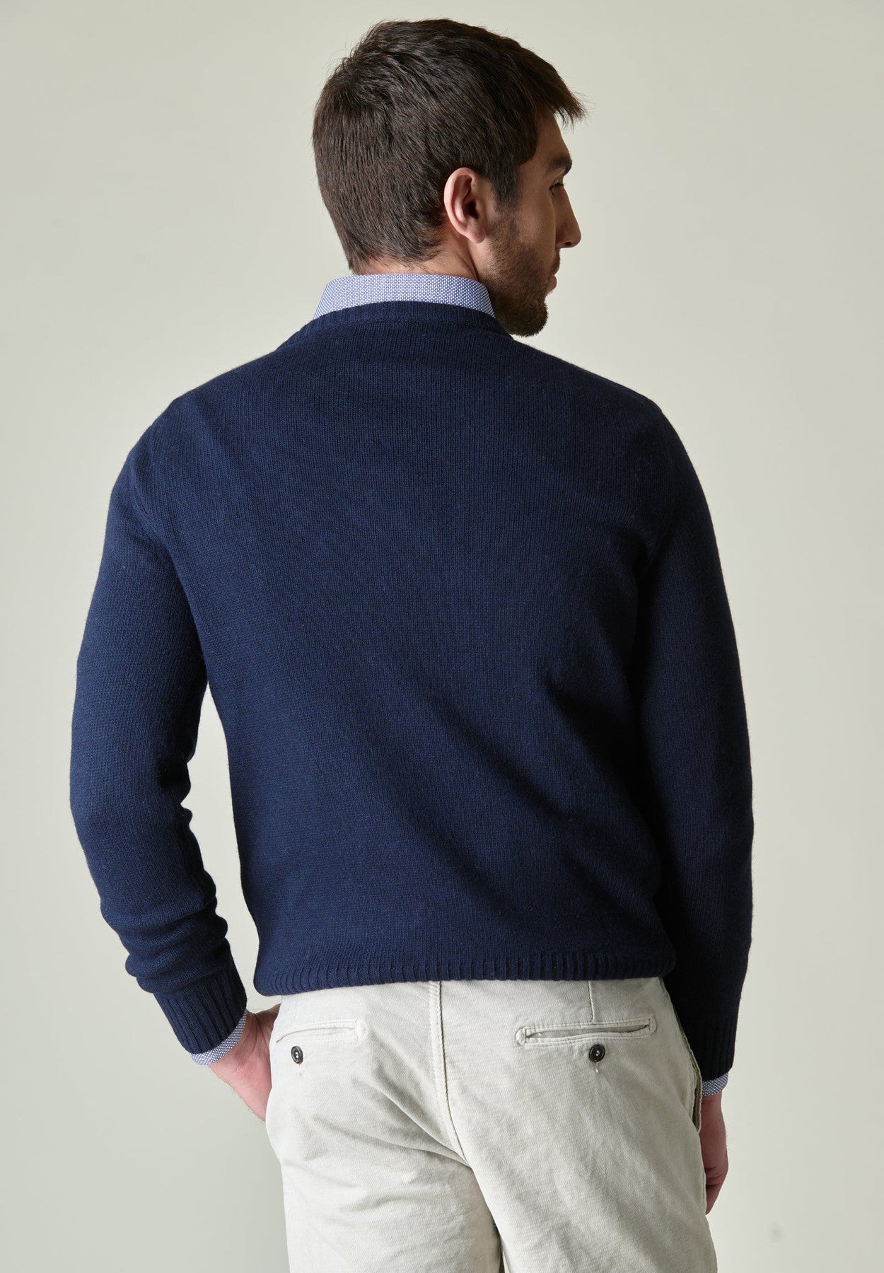 Girocollo blu scuro trecce lana-cashmere