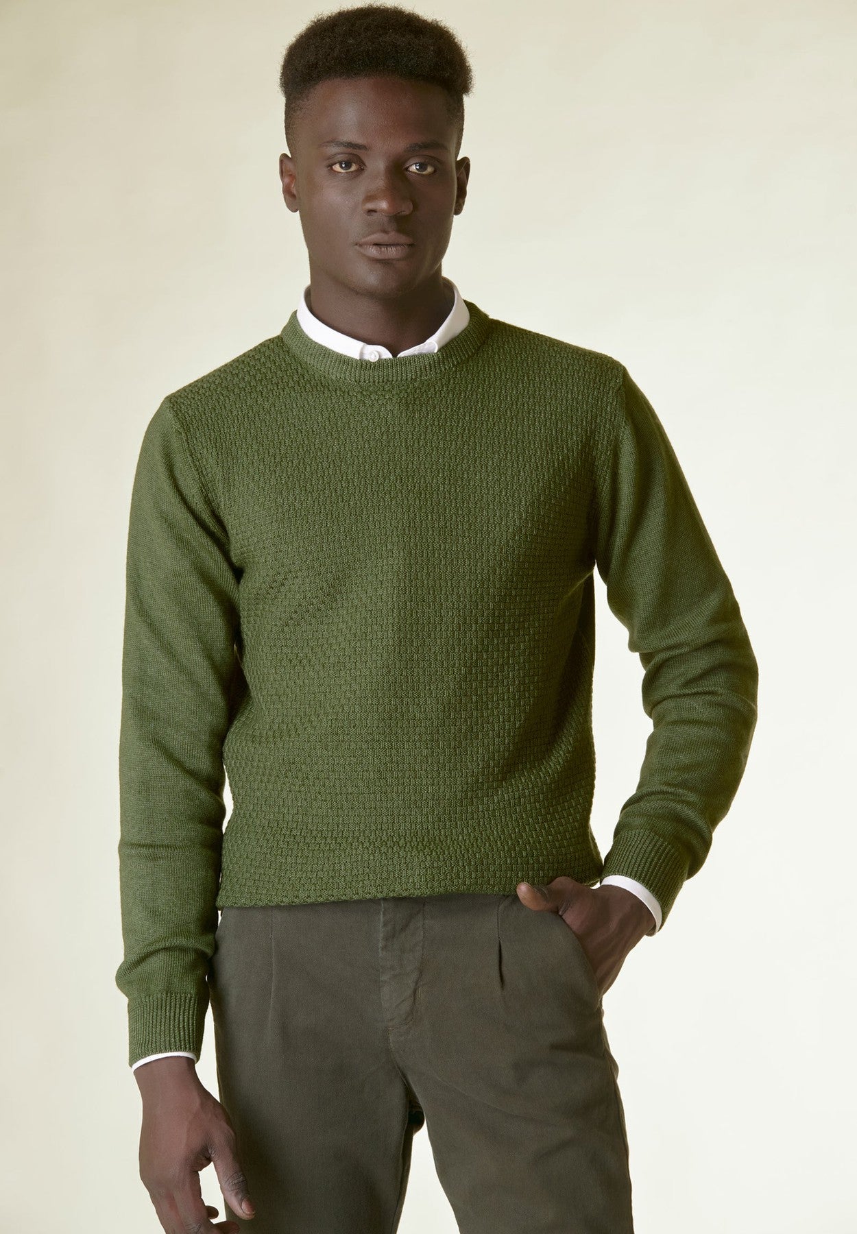 Maglia verde girocollo armatura lana