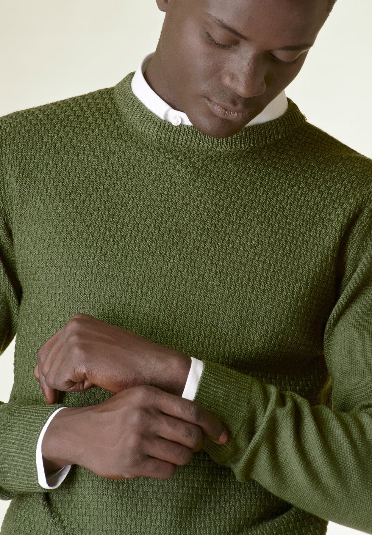 Maglia verde girocollo armatura lana