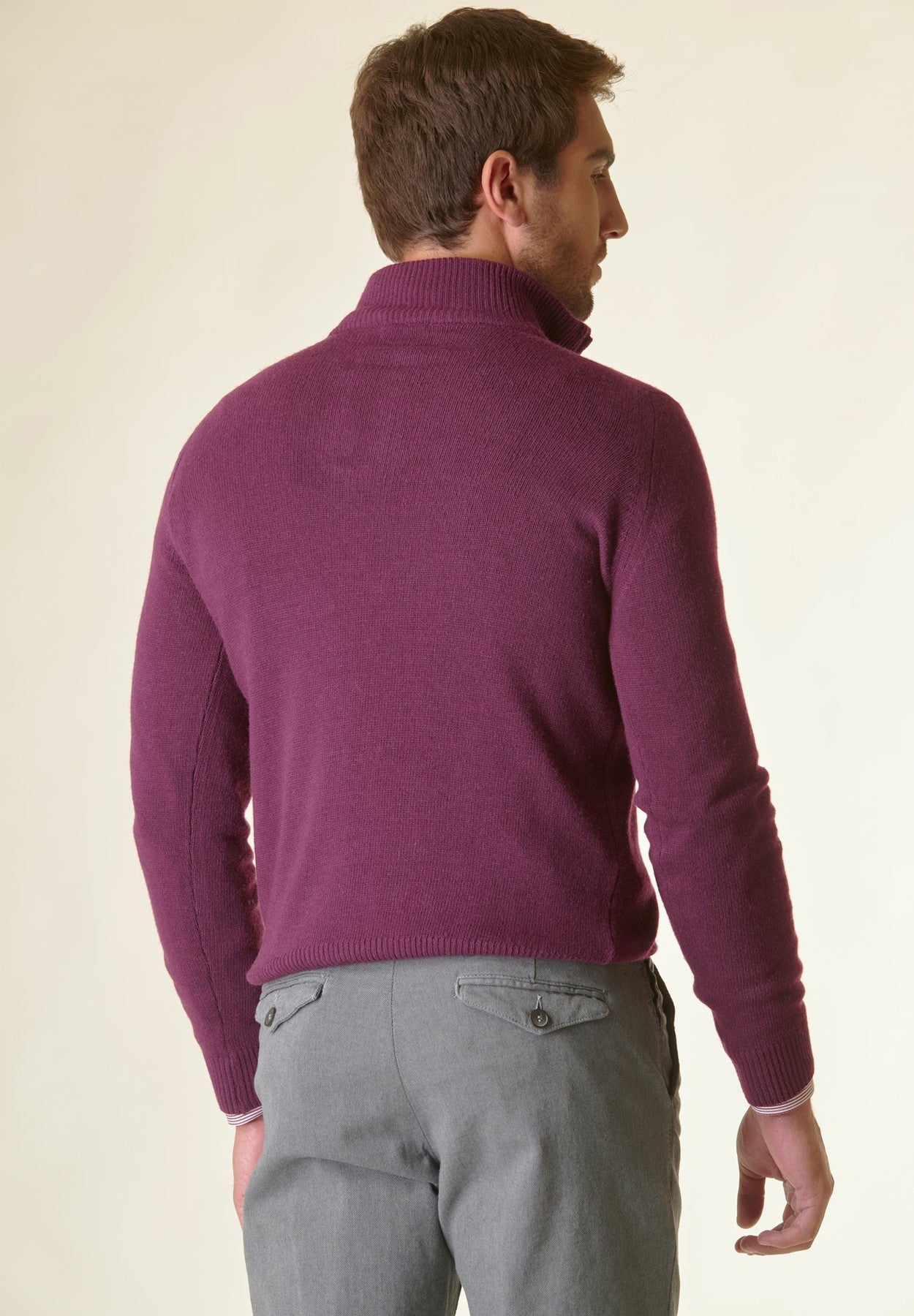 Aubergine zipped mock-neck wool-cashmere blend